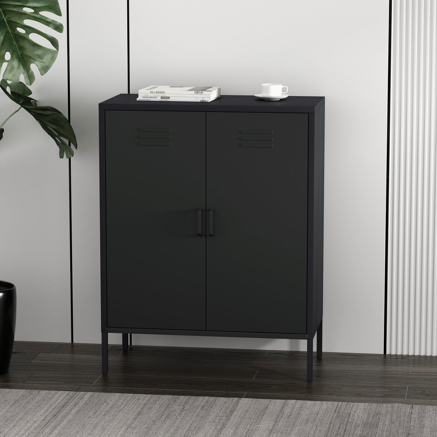 Naomi Modern 32" Metal Accent Cabinet in Black AF006-BK