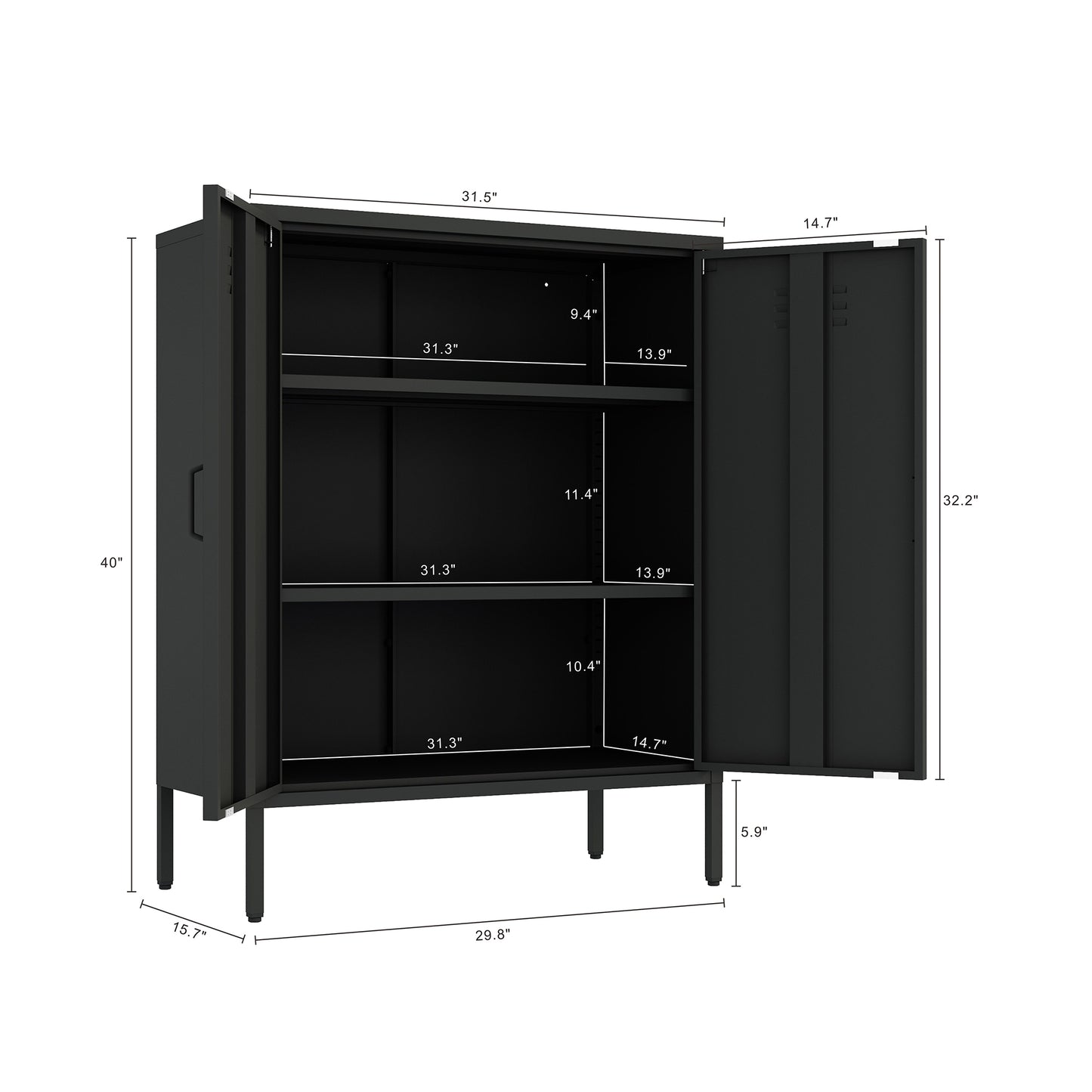 Naomi Modern 32" Metal Accent Cabinet in Black AF006-BK