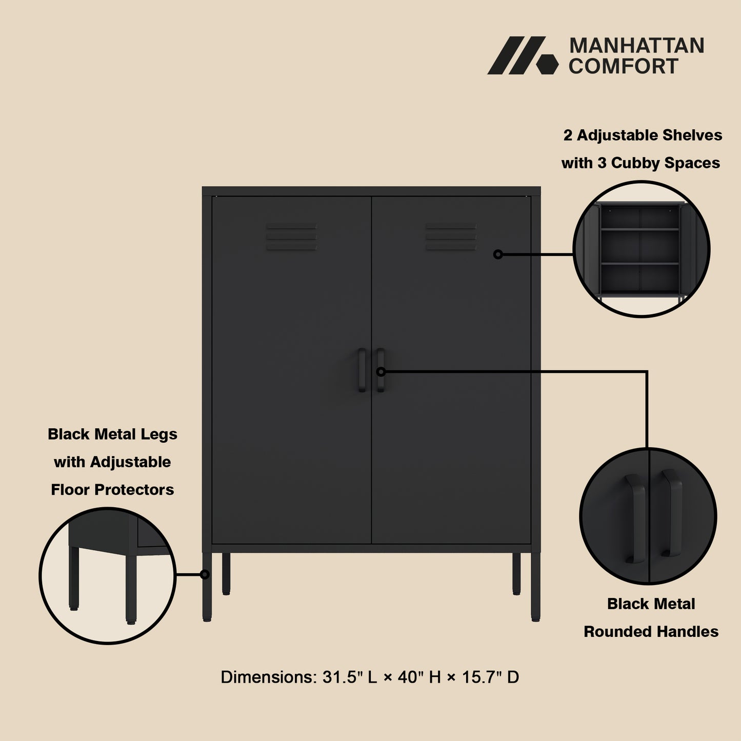 Naomi Modern 32" Metal Accent Cabinet in Black AF006-BK