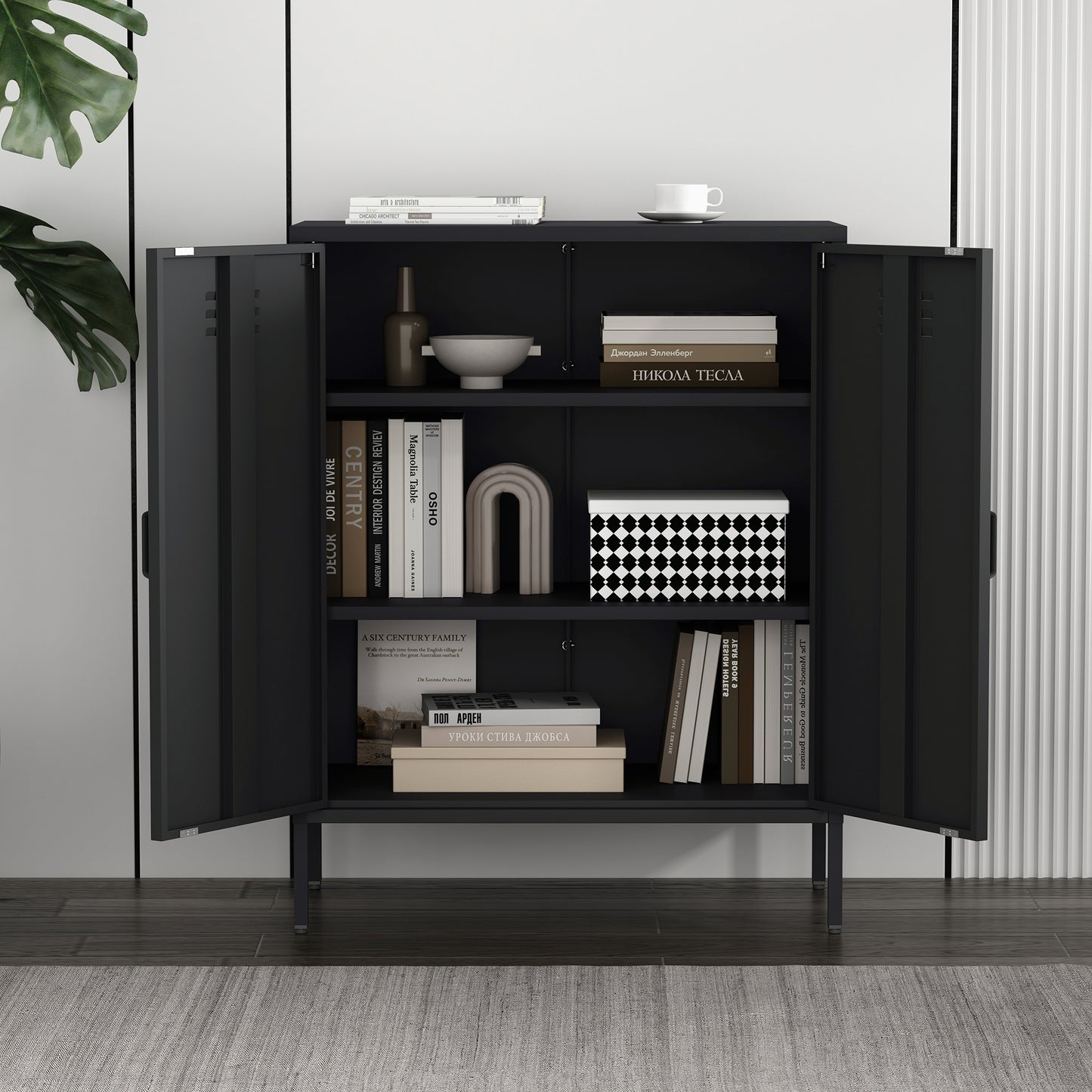Naomi Modern 32" Metal Accent Cabinet in Black AF006-BK