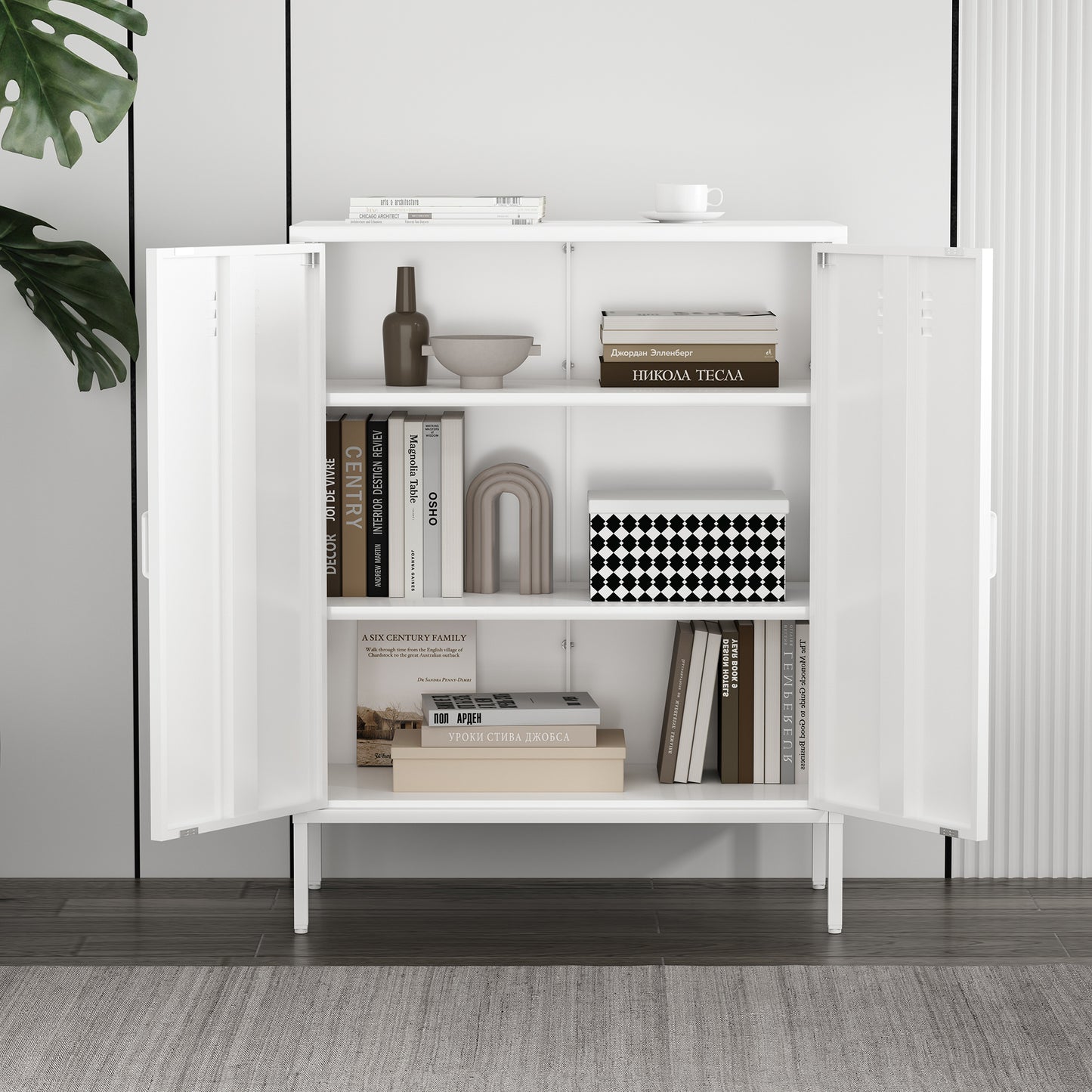 Naomi Modern 32" Metal Accent Cabinet in White AF006-WH