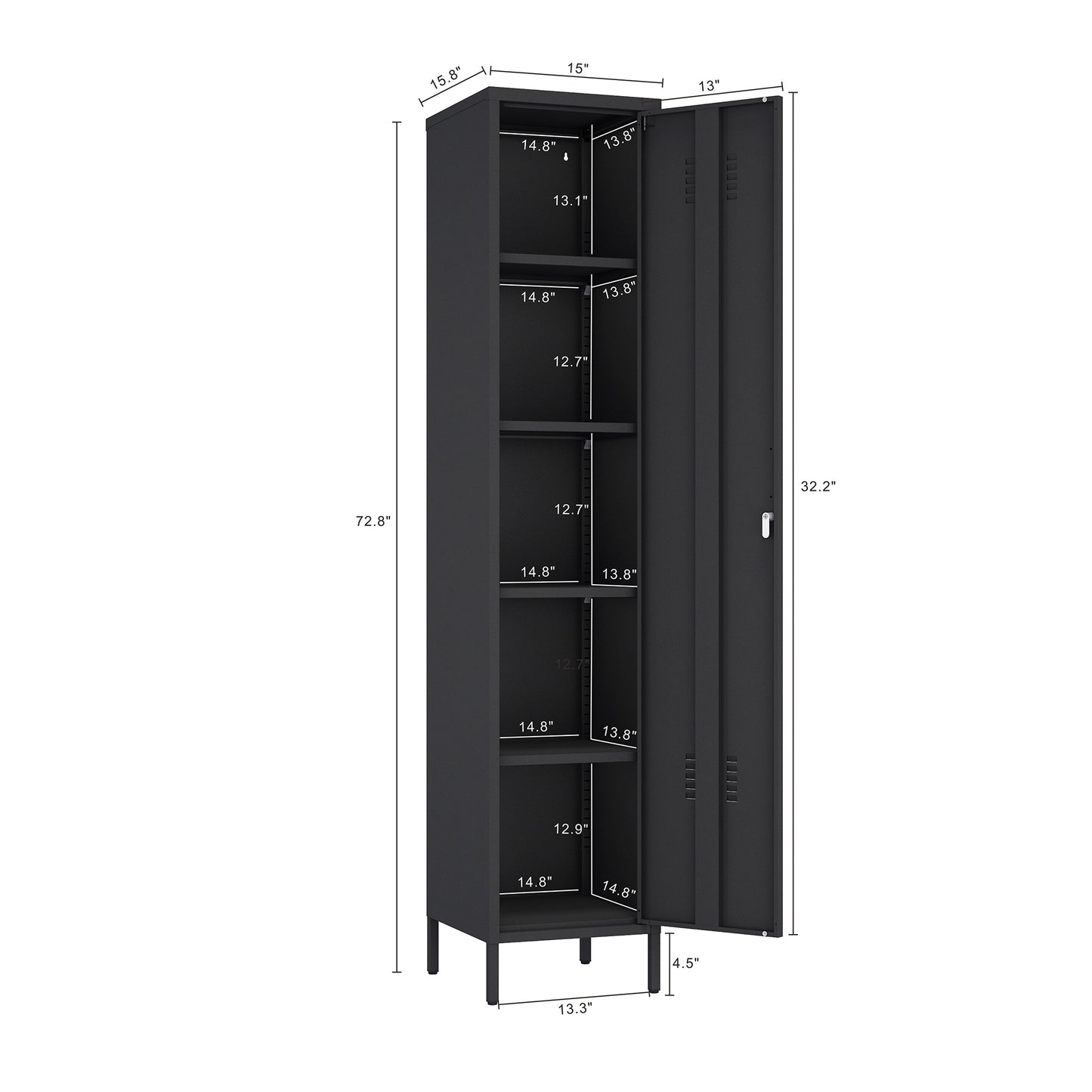 Naomi Modern 15" Metal Storage Cabinet in Black AF007-BK