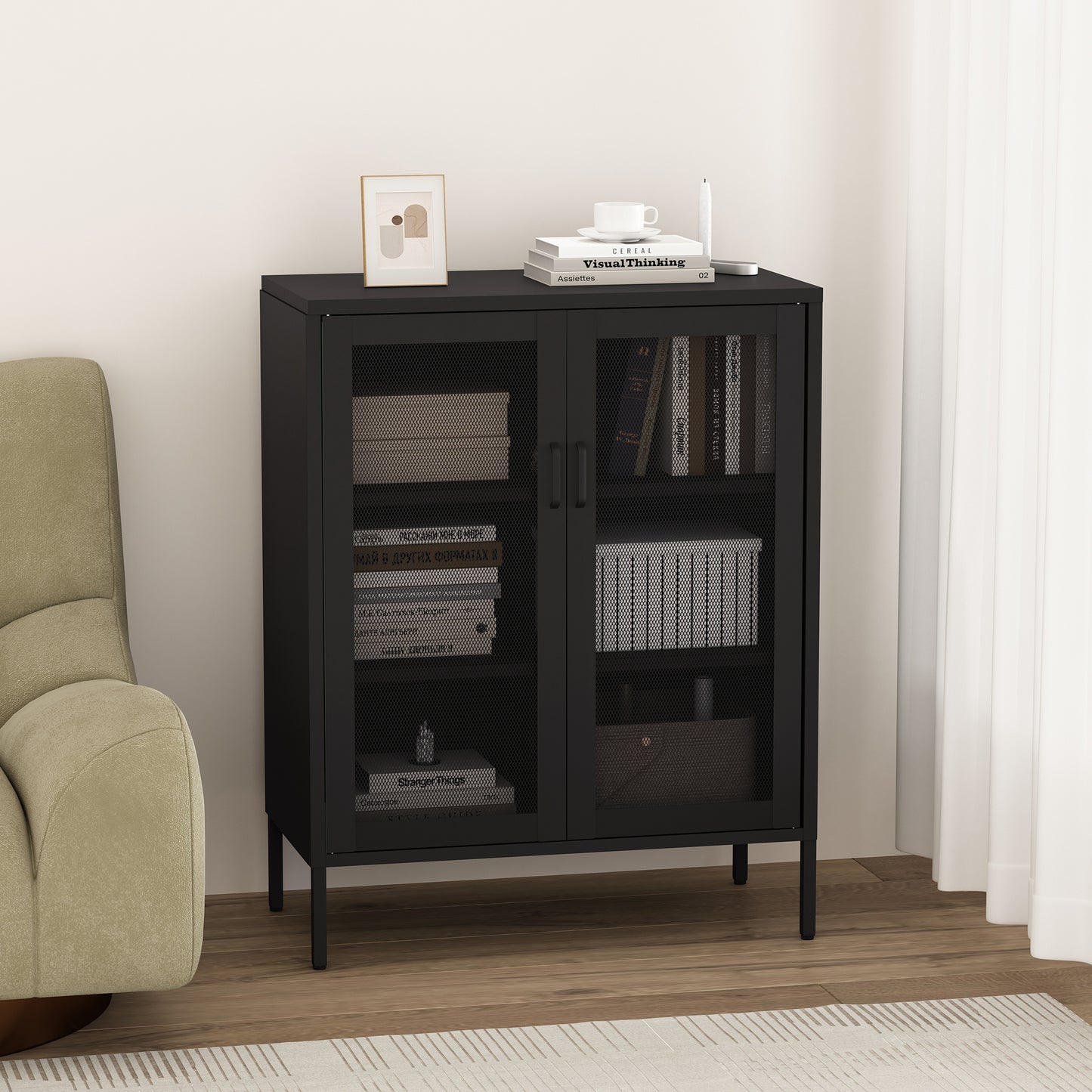 Amelia Modern 32" Metal Accent Cabinet in Black AF008-BK