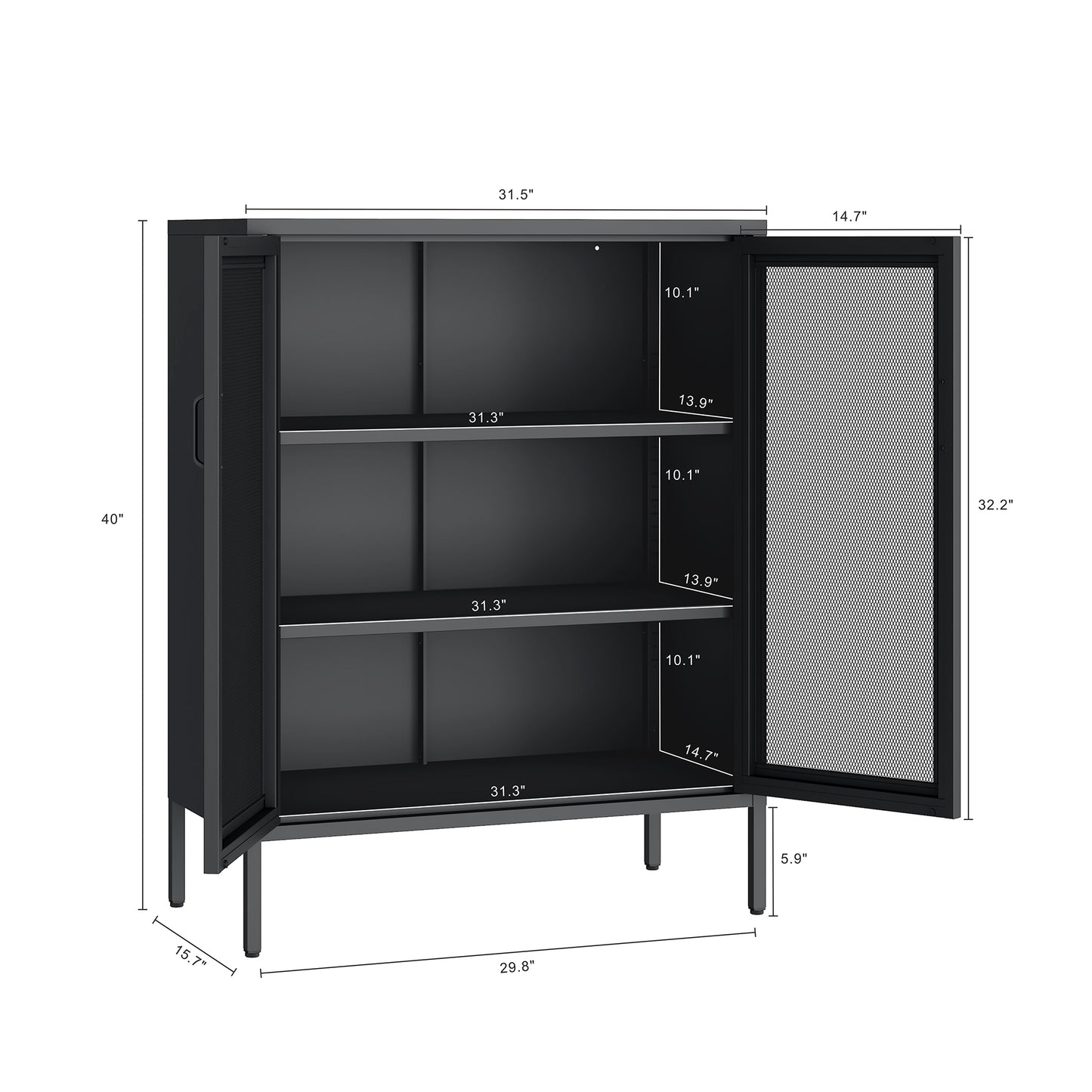 Amelia Modern 32" Metal Accent Cabinet in Black AF008-BK