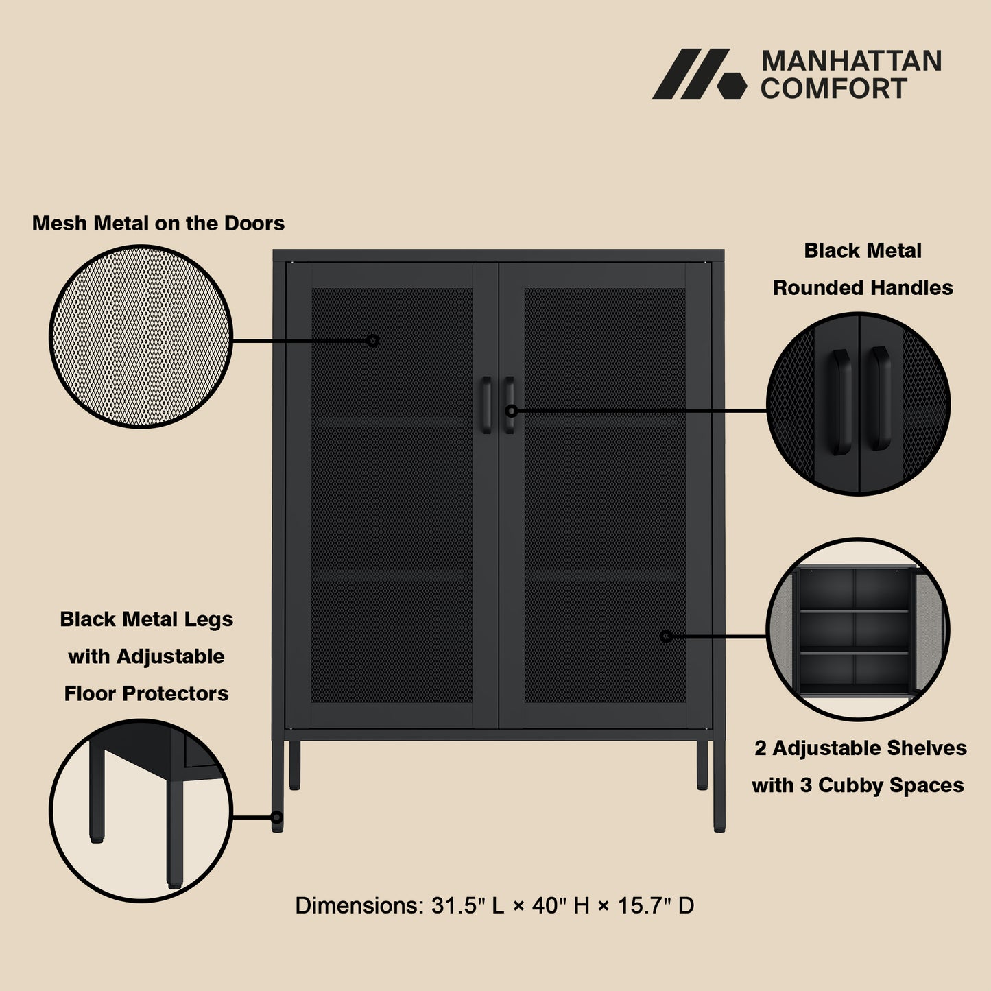 Amelia Modern 32" Metal Accent Cabinet in Black AF008-BK