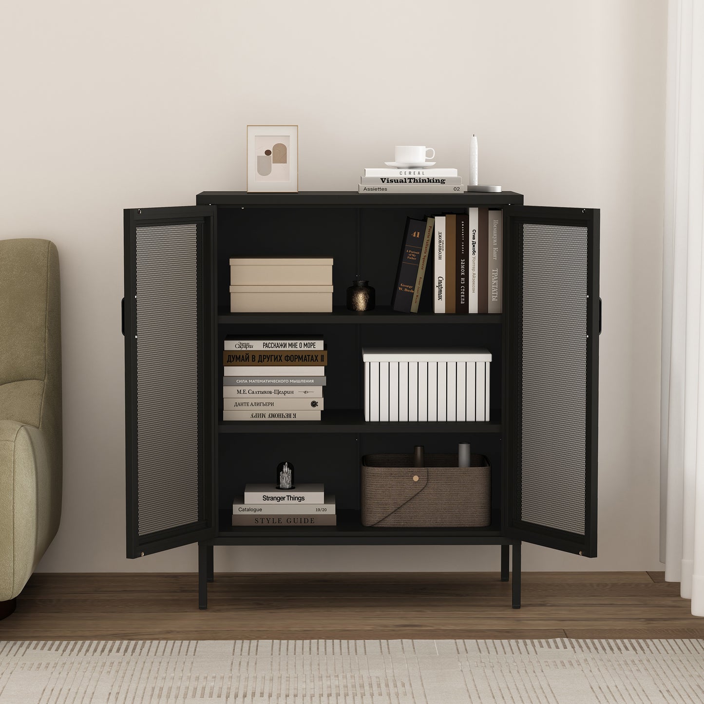 Amelia Modern 32" Metal Accent Cabinet in Black AF008-BK