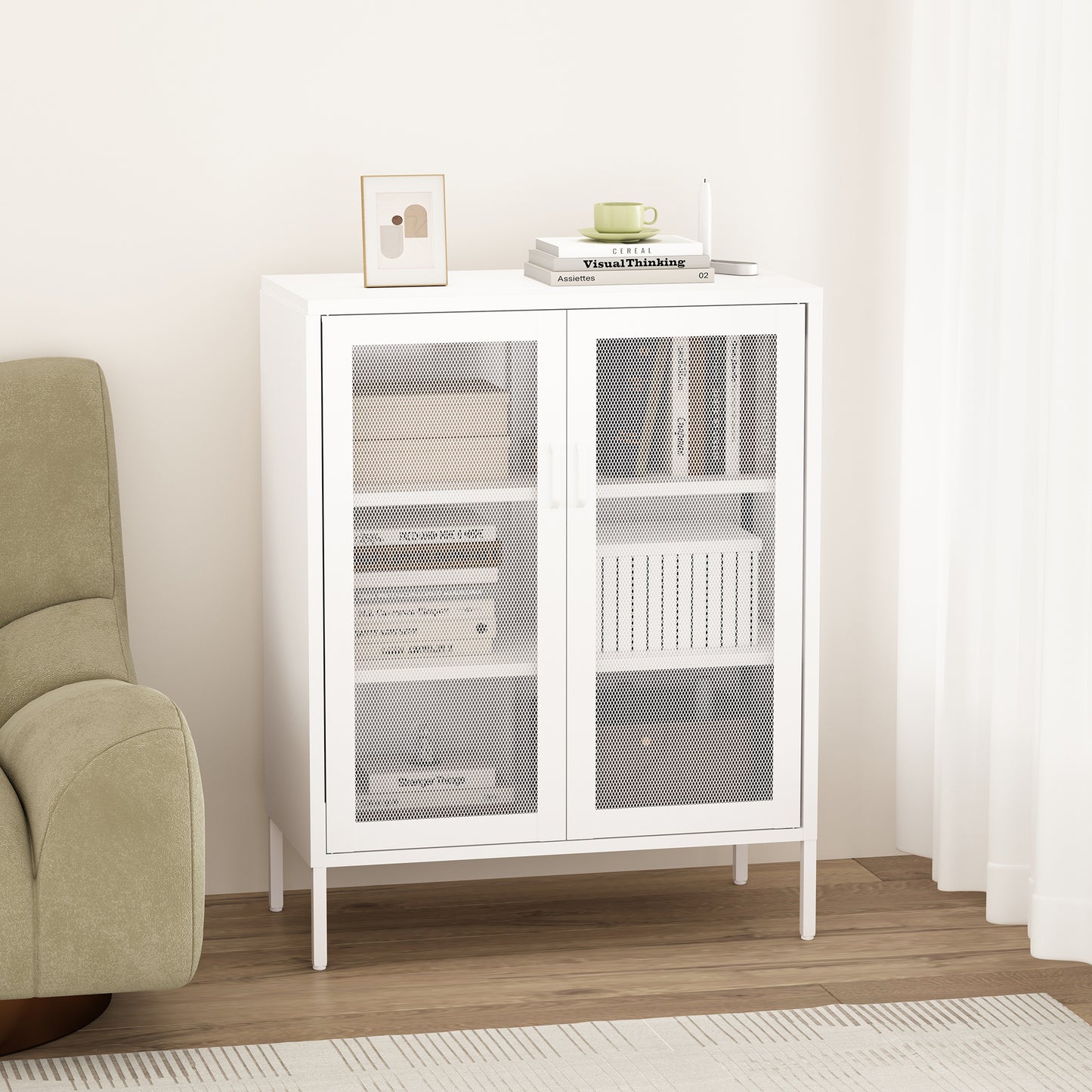 Amelia Modern 32" Metal Accent Cabinet in White AF008-WH