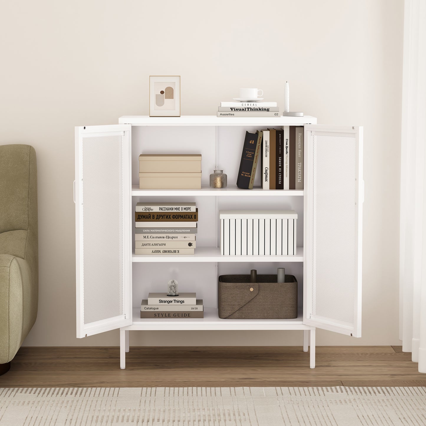 Amelia Modern 32" Metal Accent Cabinet in White AF008-WH