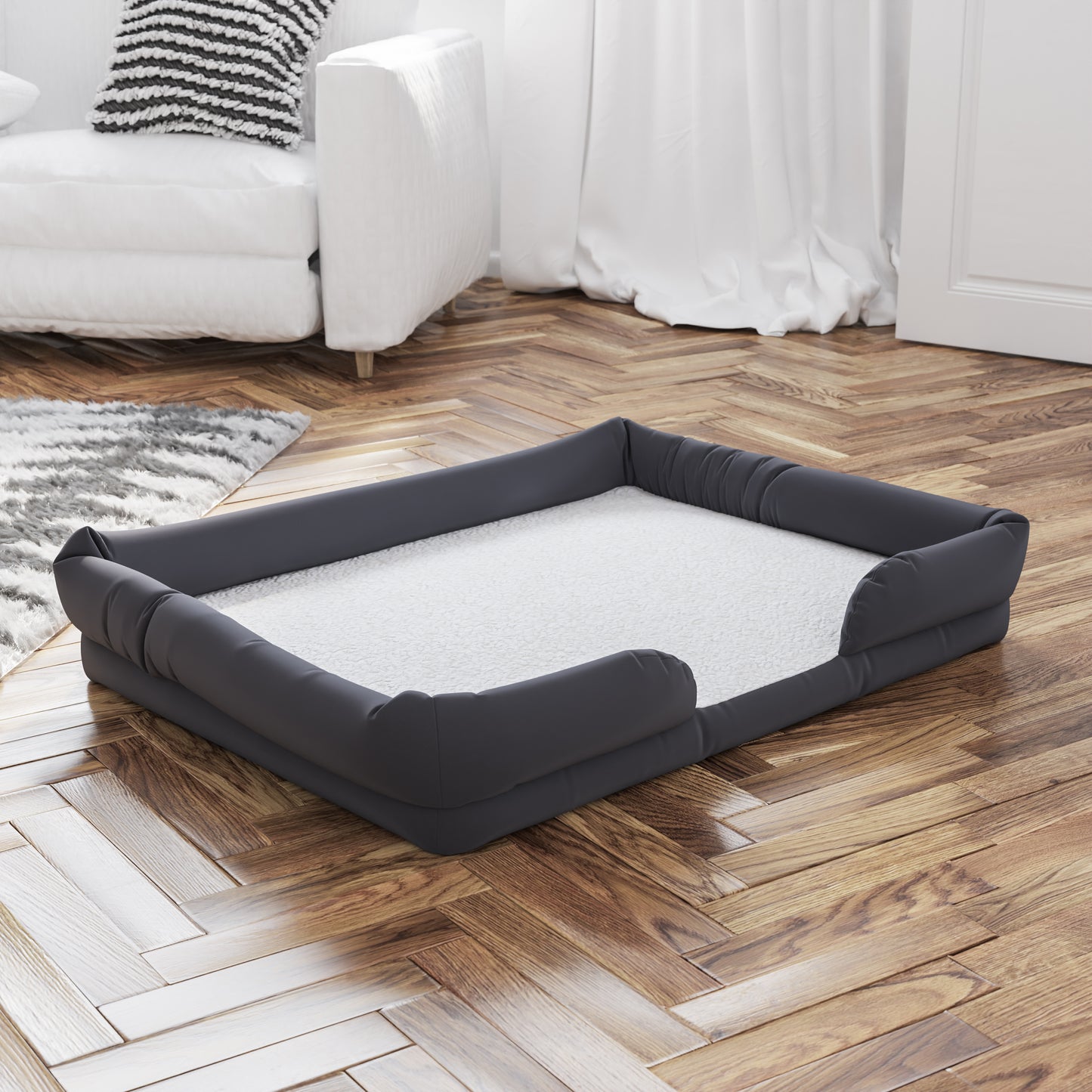 Cooper Orthopedic Comfy Memory Foam Joint Relief Bolster Dog Bed for Dogs up to 44 LBS. - Removable & Washable Cover, Non-Slip Bottom Gray AJ-ORTHO-00190-GY-GG