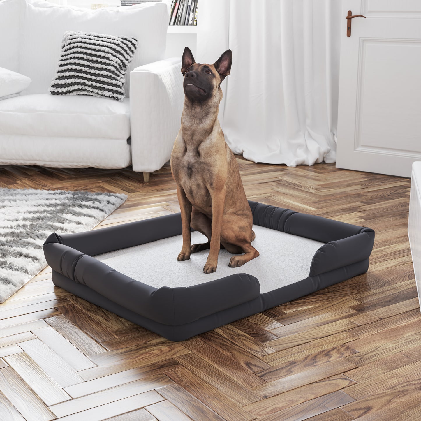 Cooper Orthopedic Comfy Memory Foam Joint Relief Bolster Dog Bed for Dogs up to 44 LBS. - Removable & Washable Cover, Non-Slip Bottom Gray AJ-ORTHO-00190-GY-GG