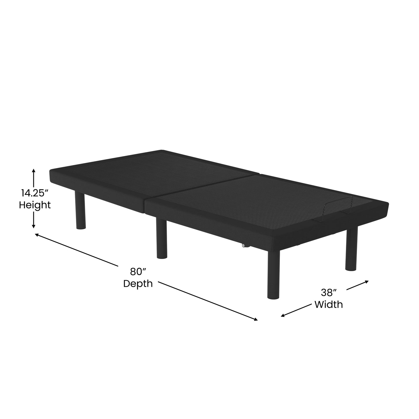 Selene Adjustable Upholstered Bed Base with Wireless Remote, Three Leg Heights, & Independent Head/Foot Incline -Twin XL - Black Black