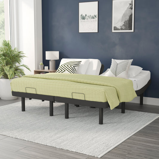Selene Adjustable Upholstered Bed Base with Wireless Remote, Three Leg Heights, & Independent Head/Foot Incline -Twin XL - Black Black AL-DM0201-TXL-GG