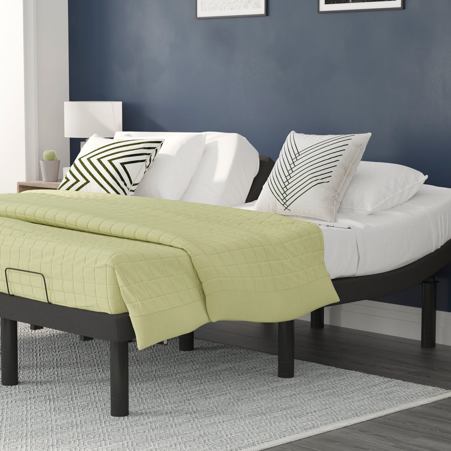 Selene Adjustable Upholstered Bed Base with Wireless Remote, Three Leg Heights, & Independent Head/Foot Incline -Twin XL - Black Black