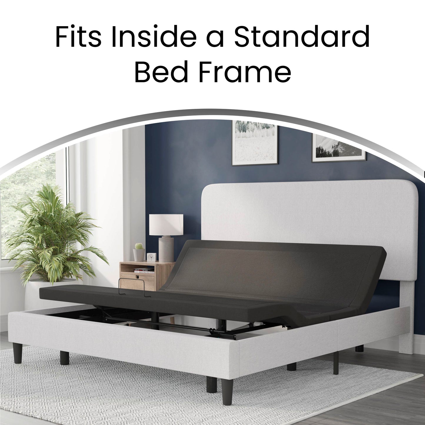 Selene Adjustable Upholstered Bed Base with Wireless Remote, Three Leg Heights, & Independent Head/Foot Incline -Twin XL - Black Black