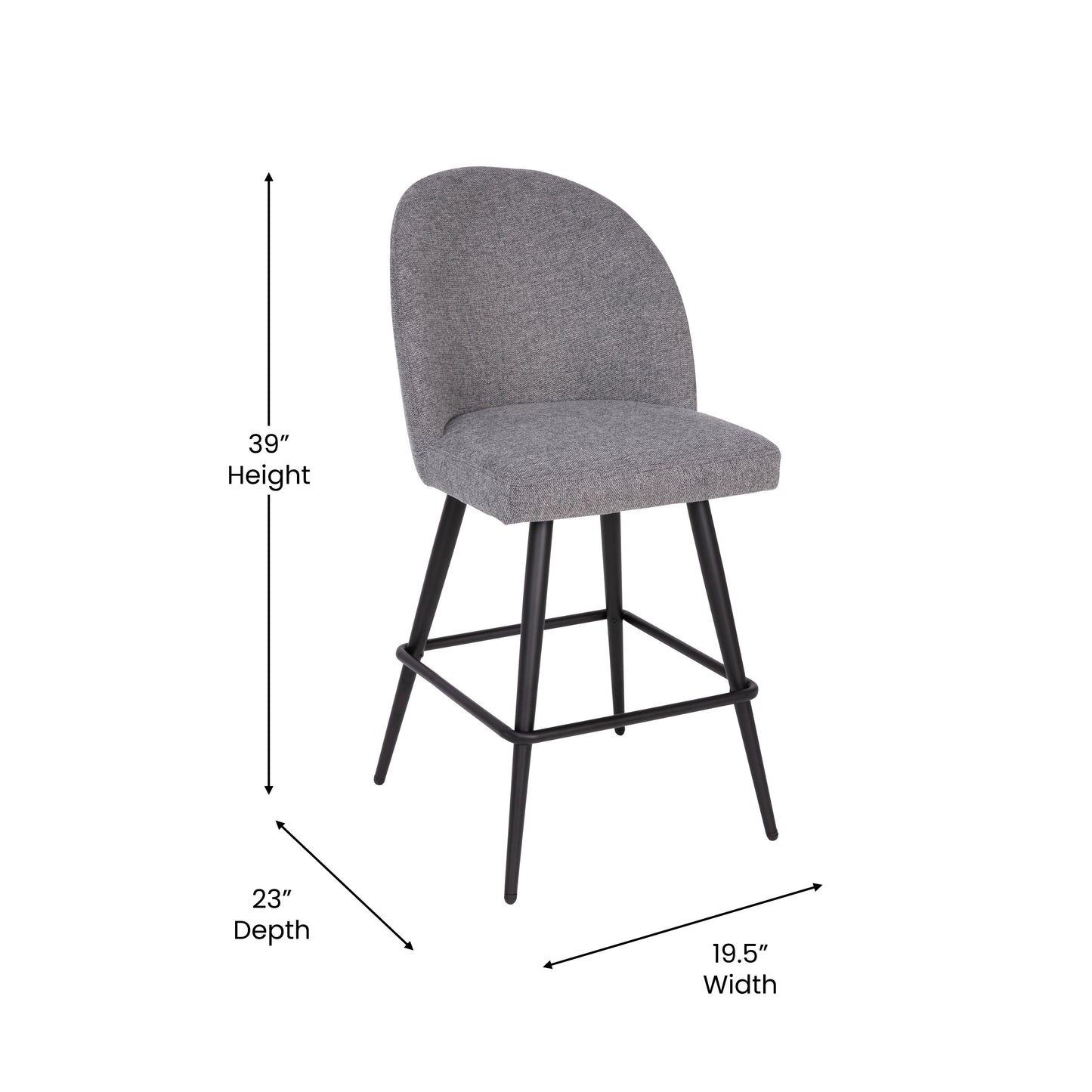 Lyla Set of 2 Commercial High Back Modern Armless 26" Counter Stools with Contoured Backrests, Steel Frames and Footrests, Gray Faux Linen-Set of 2 Gray Faux Linen