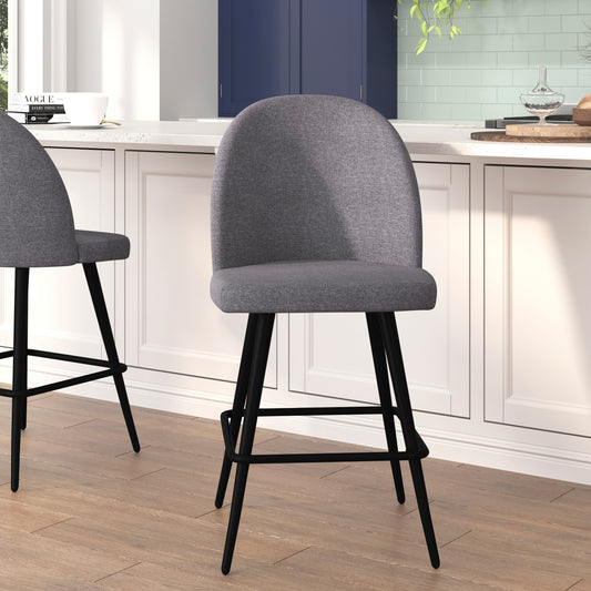 Lyla Set of 2 Commercial High Back Modern Armless 26" Counter Stools with Contoured Backrests, Steel Frames and Footrests, Gray Faux Linen-Set of 2 Gray Faux Linen
