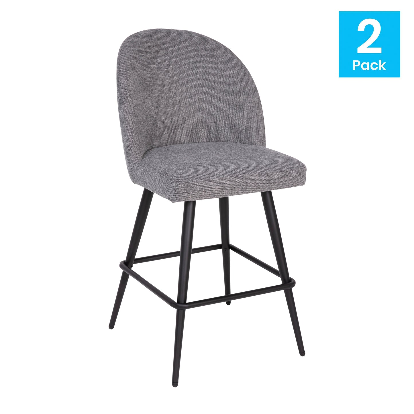 Lyla Set of 2 Commercial High Back Modern Armless 26" Counter Stools with Contoured Backrests, Steel Frames and Footrests, Gray Faux Linen-Set of 2 Gray Faux Linen