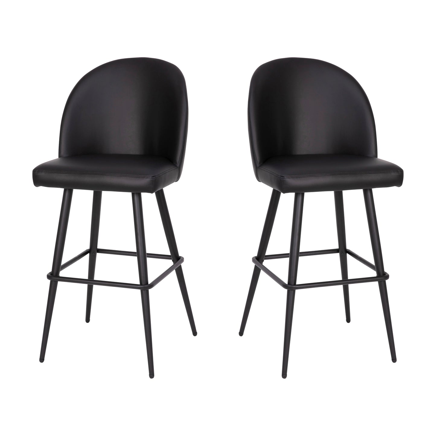 Lyla 30" Commercial Grade High Back Modern Armless Barstools with Contoured Backrest, Steel Frame and Integrated Footrest, Black LeatherSoft-Set of 2 Black LeatherSoft