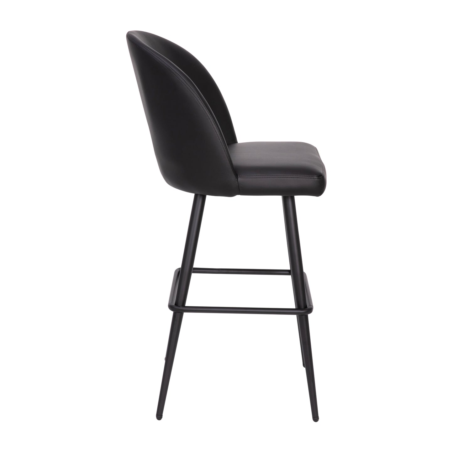 Lyla 30" Commercial Grade High Back Modern Armless Barstools with Contoured Backrest, Steel Frame and Integrated Footrest, Black LeatherSoft-Set of 2 Black LeatherSoft