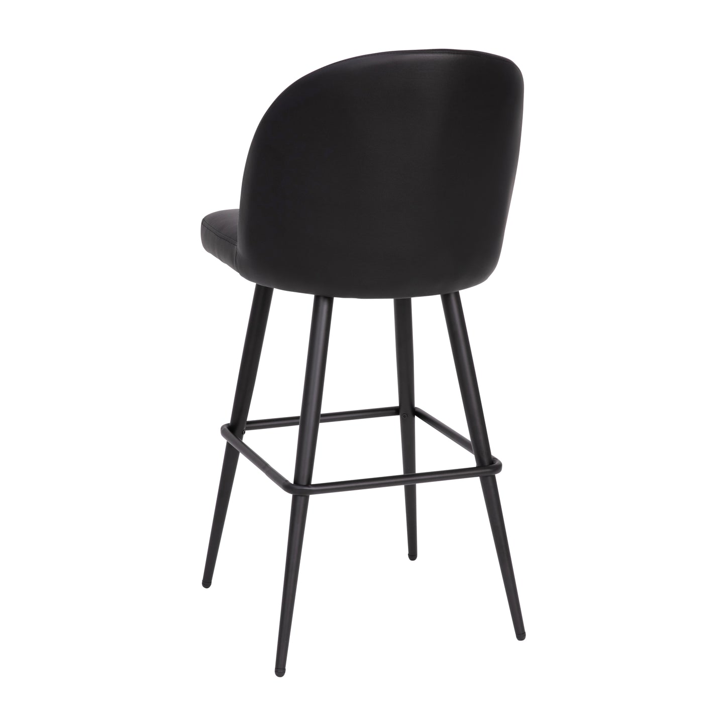 Lyla 30" Commercial Grade High Back Modern Armless Barstools with Contoured Backrest, Steel Frame and Integrated Footrest, Black LeatherSoft-Set of 2 Black LeatherSoft