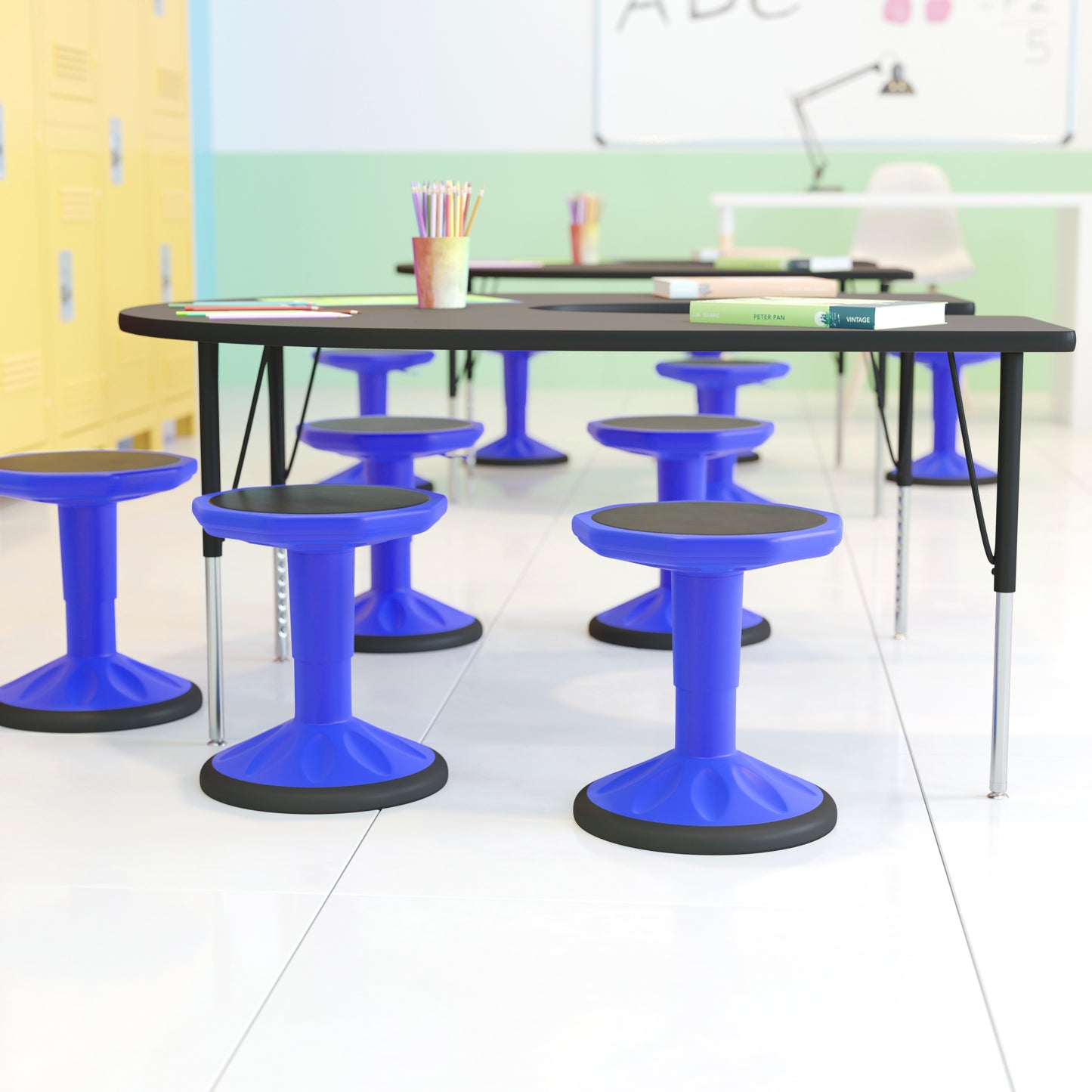 Carter Adjustable Height Kids Flexible Active Stool for Classroom and Home with Non-Skid Bottom in Blue, 14" - 18" Seat Height Blue