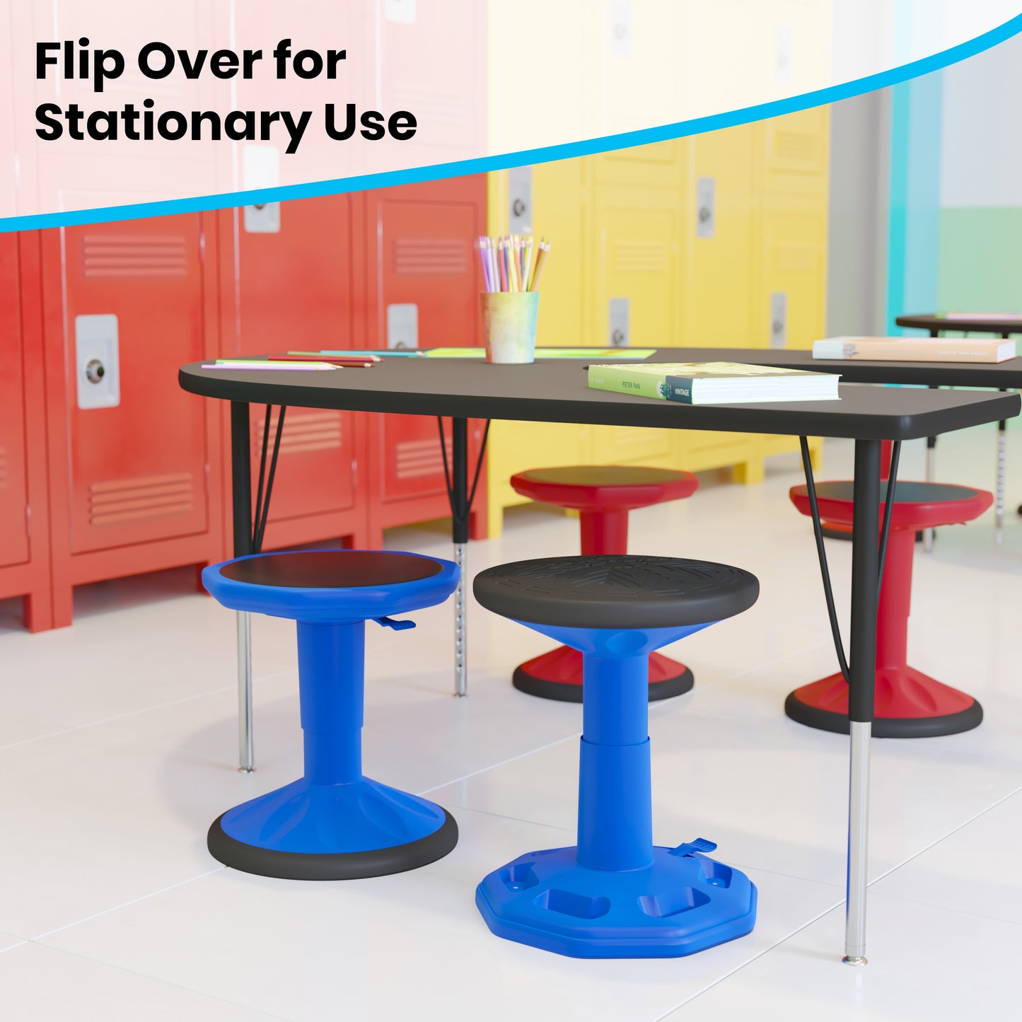 Carter Adjustable Height Kids Flexible Active Stool for Classroom and Home with Non-Skid Bottom in Blue, 14" - 18" Seat Height Blue