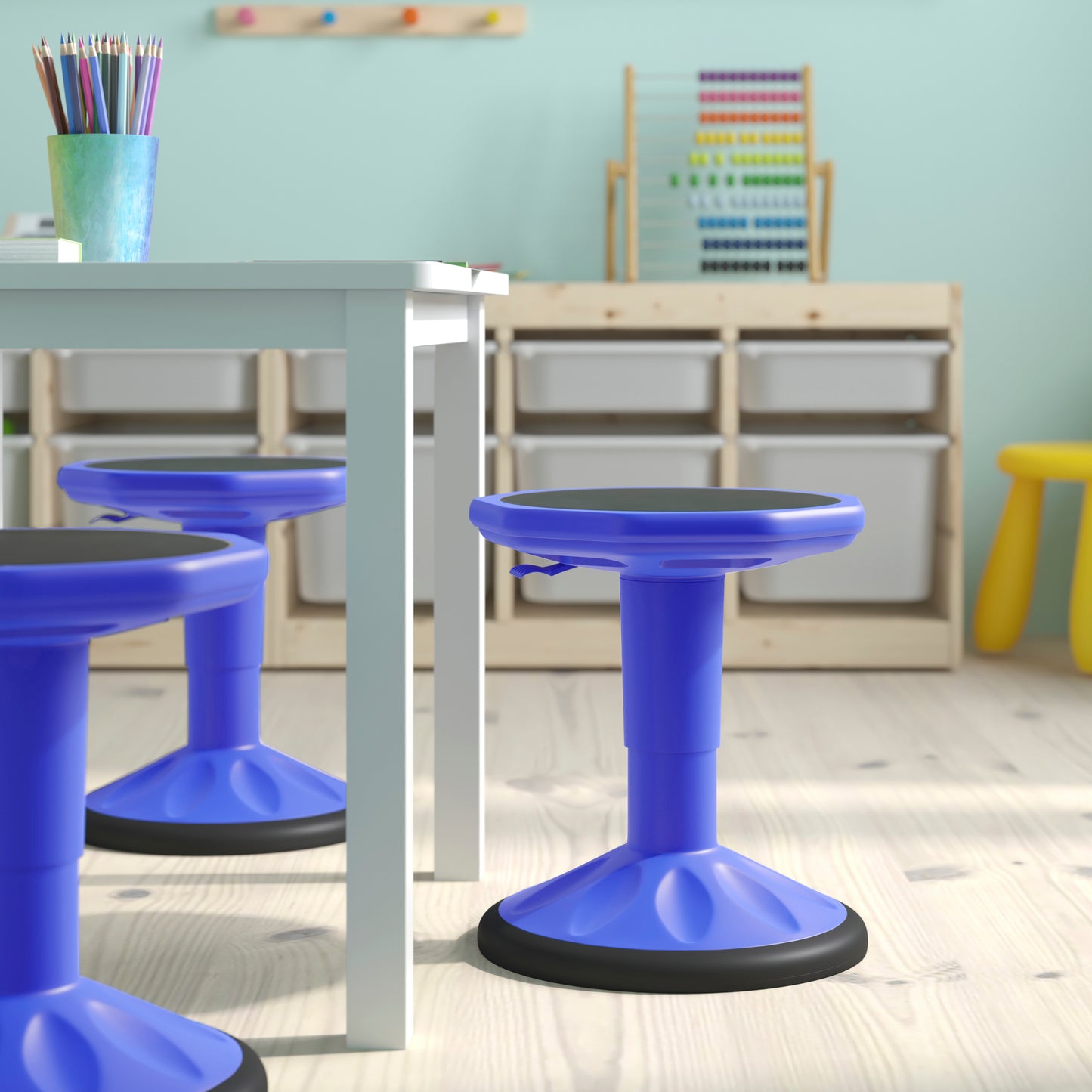 Carter Adjustable Height Kids Flexible Active Stool for Classroom and Home with Non-Skid Bottom in Blue, 14" - 18" Seat Height Blue