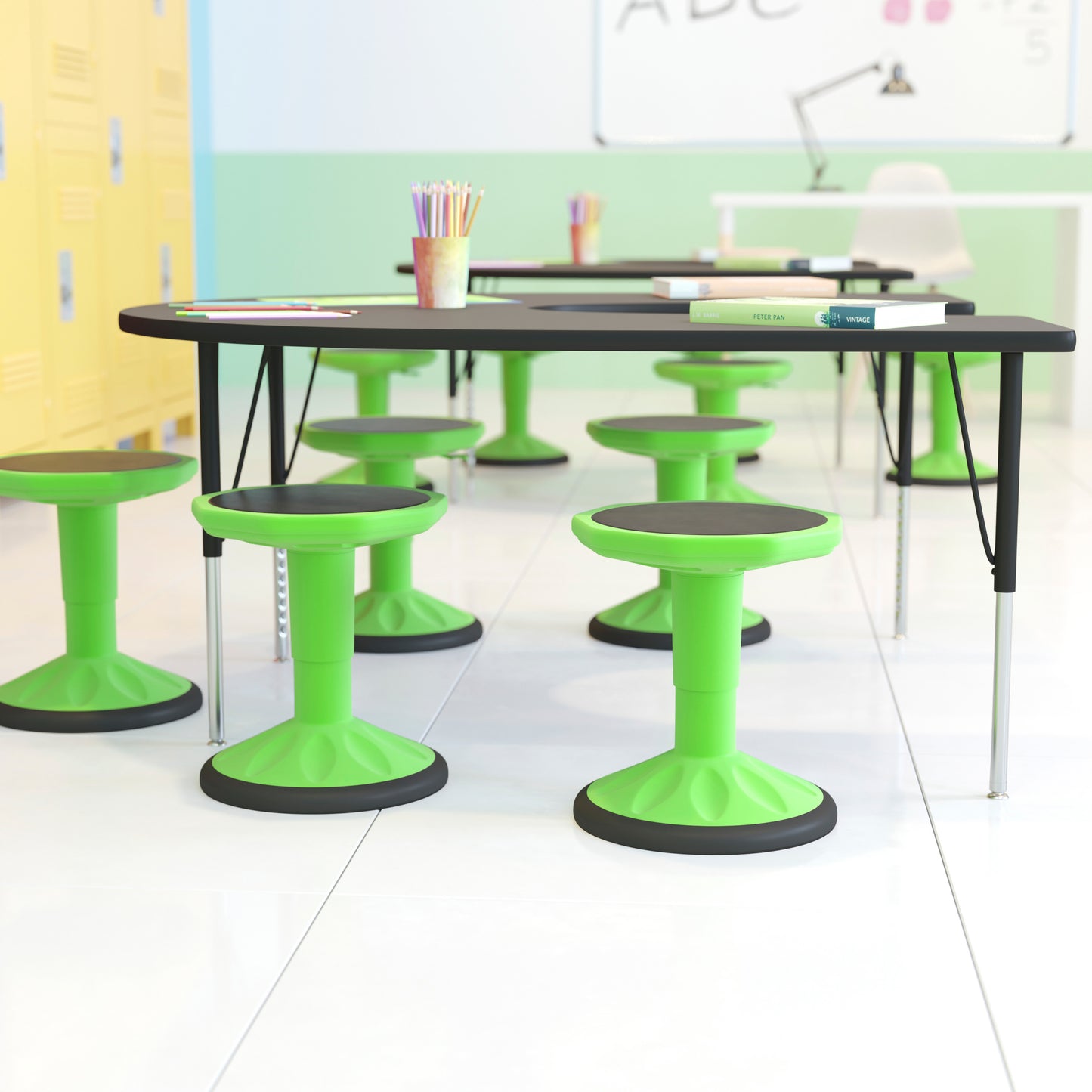 Carter Adjustable Height Kids Flexible Active Stool for Classroom and Home with Non-Skid Bottom in Green, 14" - 18" Seat Height Green