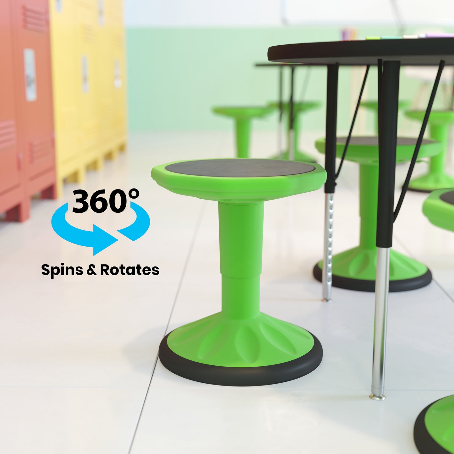 Carter Adjustable Height Kids Flexible Active Stool for Classroom and Home with Non-Skid Bottom in Green, 14" - 18" Seat Height Green