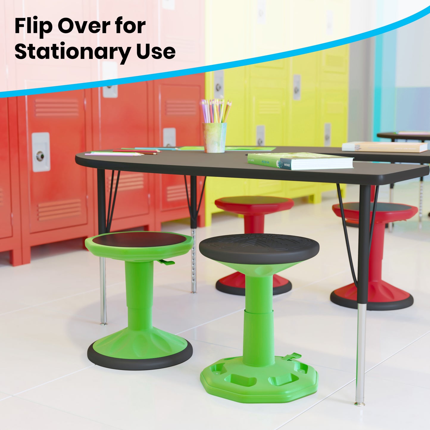 Carter Adjustable Height Kids Flexible Active Stool for Classroom and Home with Non-Skid Bottom in Green, 14" - 18" Seat Height Green
