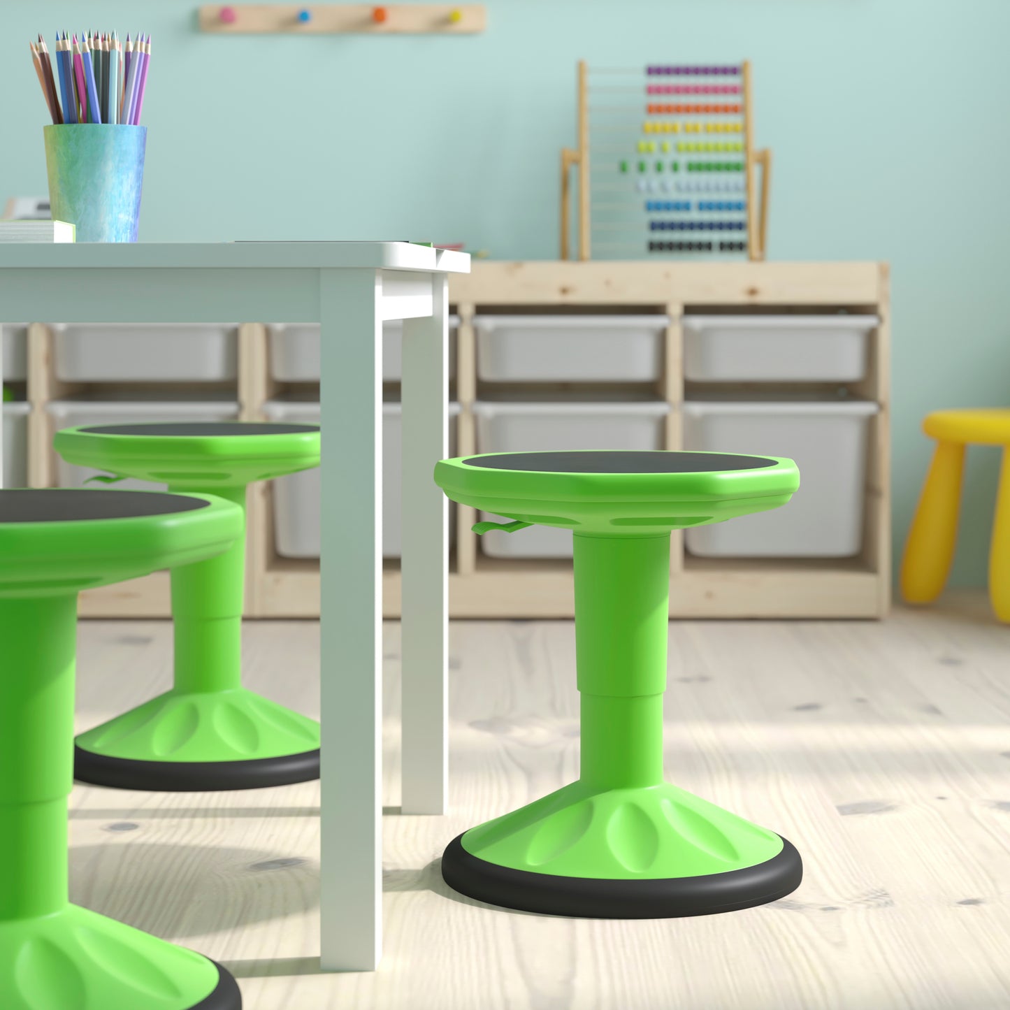Carter Adjustable Height Kids Flexible Active Stool for Classroom and Home with Non-Skid Bottom in Green, 14" - 18" Seat Height Green
