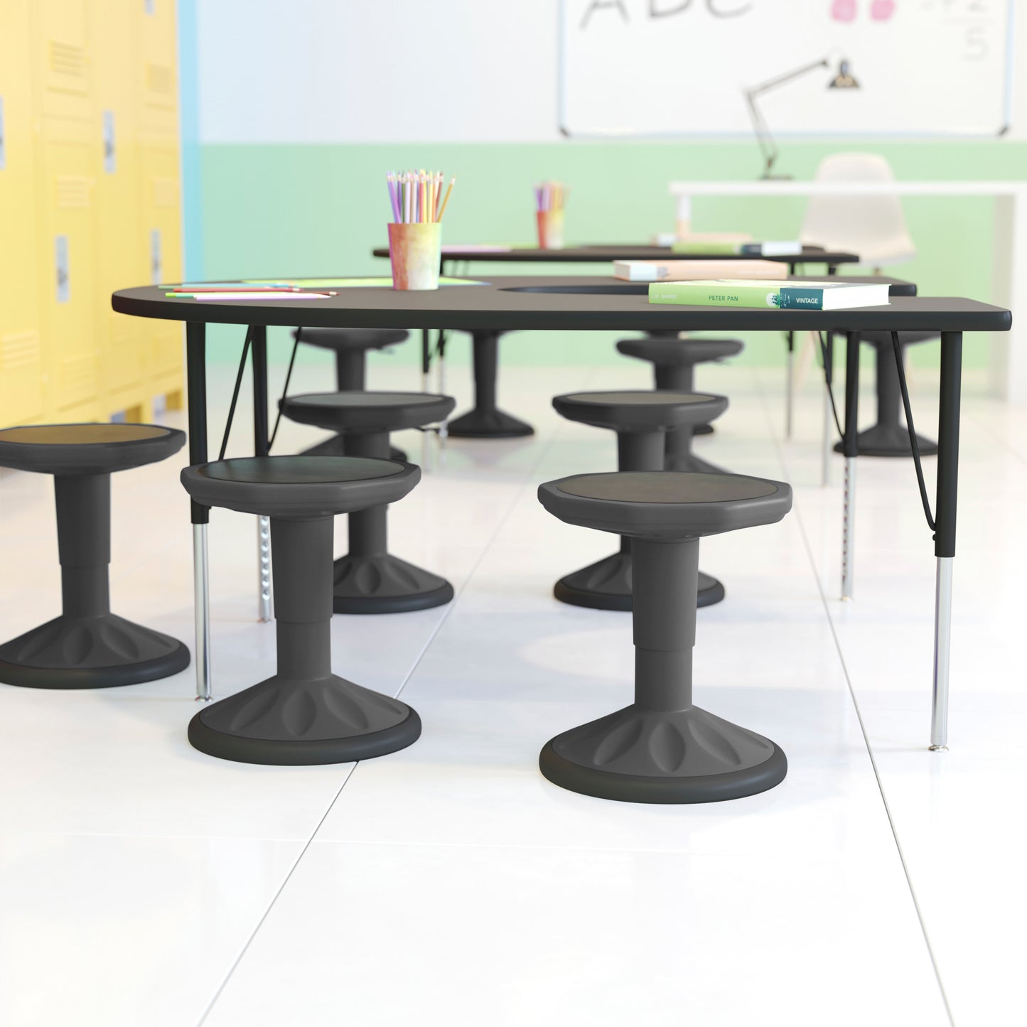 Carter Adjustable Height Kids Flexible Active Stool for Classroom and Home with Non-Skid Bottom in Gray, 14" - 18" Seat Height Gray