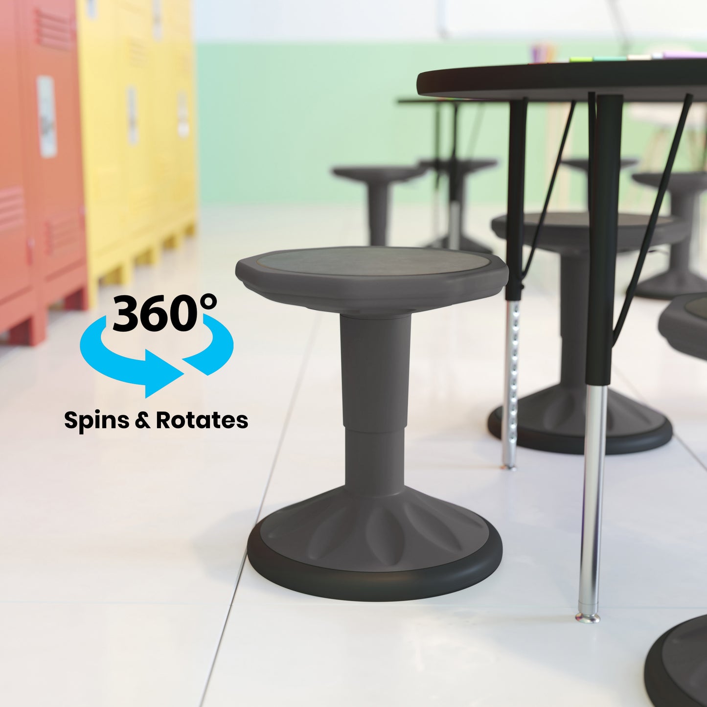 Carter Adjustable Height Kids Flexible Active Stool for Classroom and Home with Non-Skid Bottom in Gray, 14" - 18" Seat Height Gray