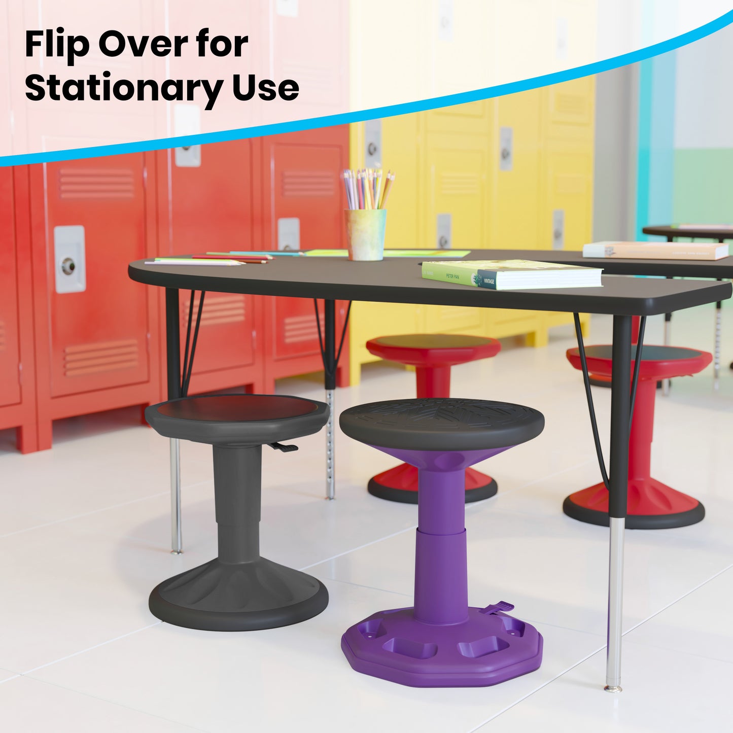 Carter Adjustable Height Kids Flexible Active Stool for Classroom and Home with Non-Skid Bottom in Gray, 14" - 18" Seat Height Gray