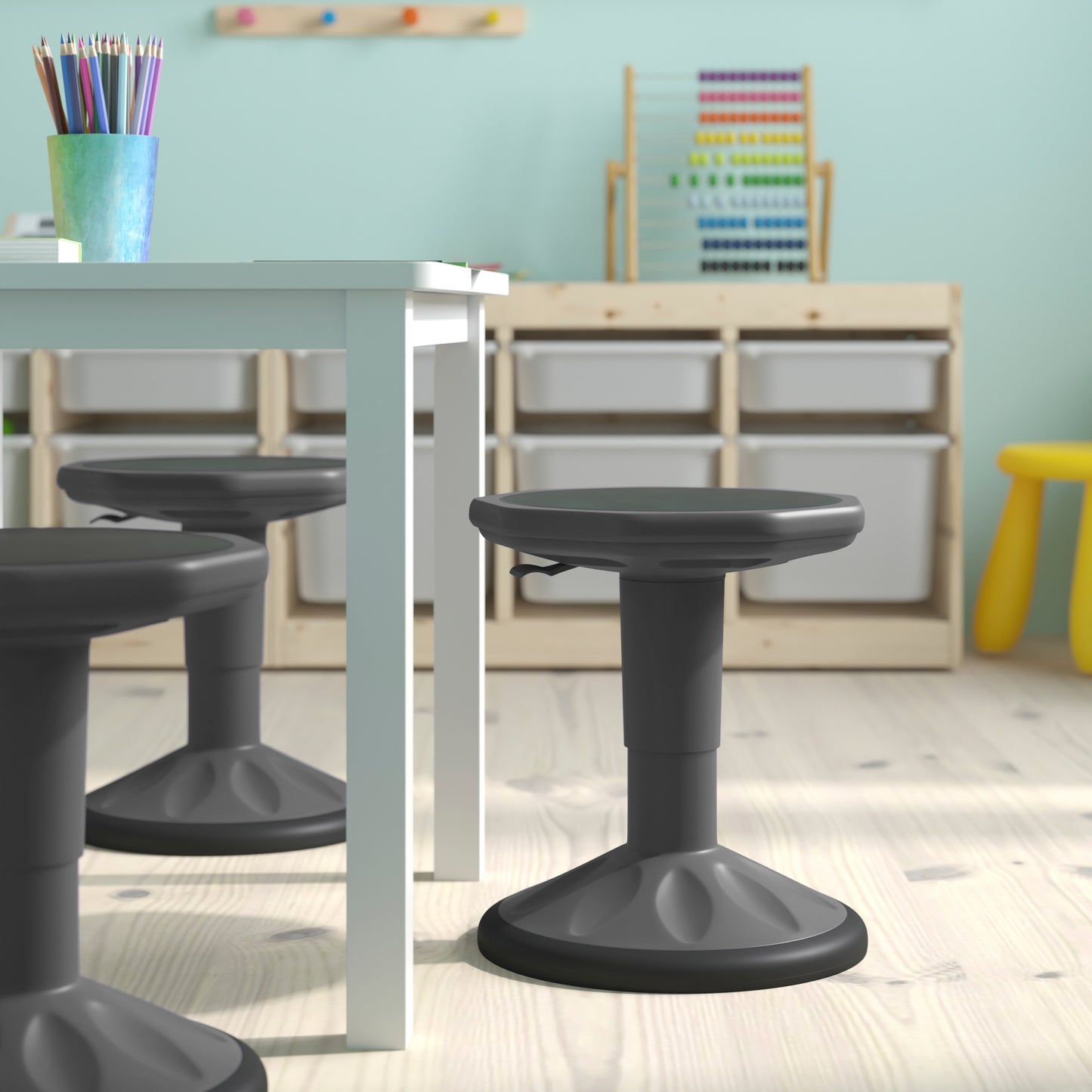 Carter Adjustable Height Kids Flexible Active Stool for Classroom and Home with Non-Skid Bottom in Gray, 14" - 18" Seat Height Gray
