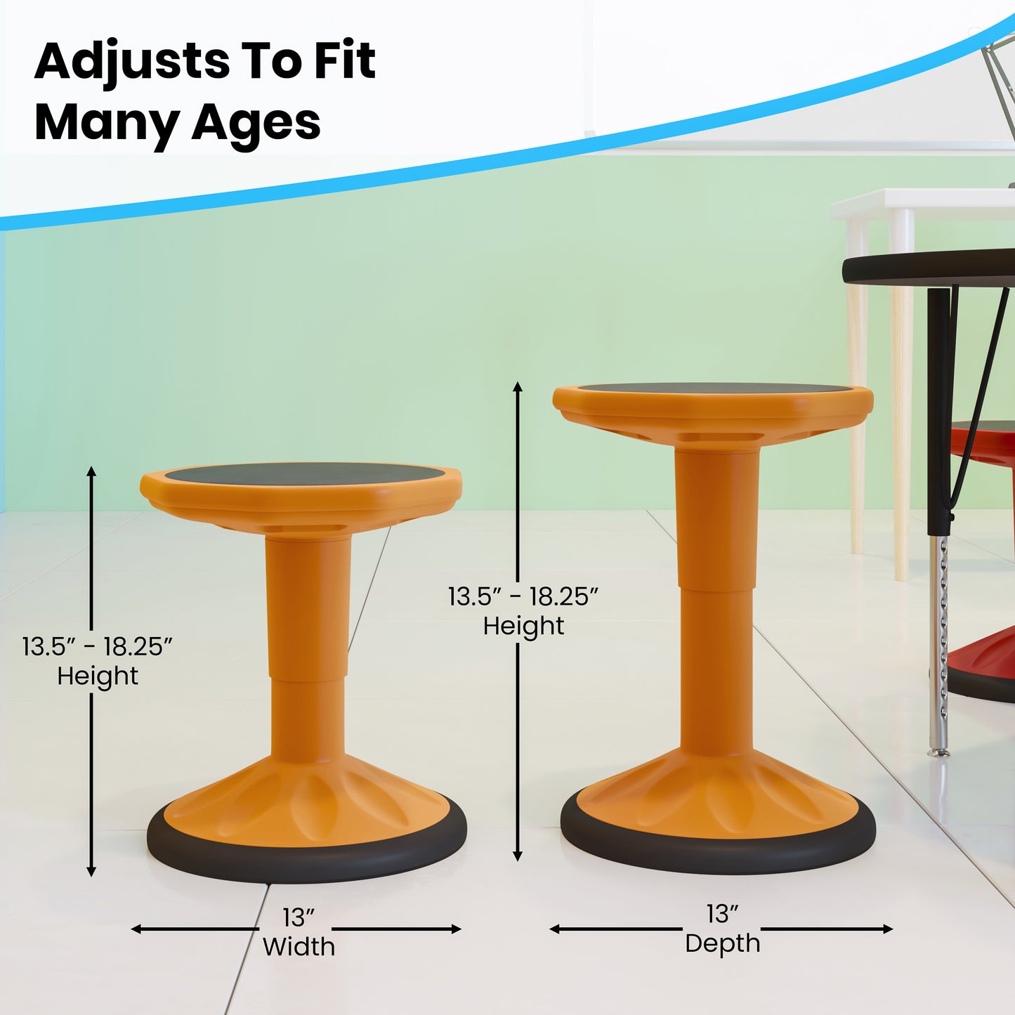 Carter Adjustable Height Kids Flexible Active Stool for Classroom and Home with Non-Skid Bottom in Orange, 14" - 18" Seat Height Orange