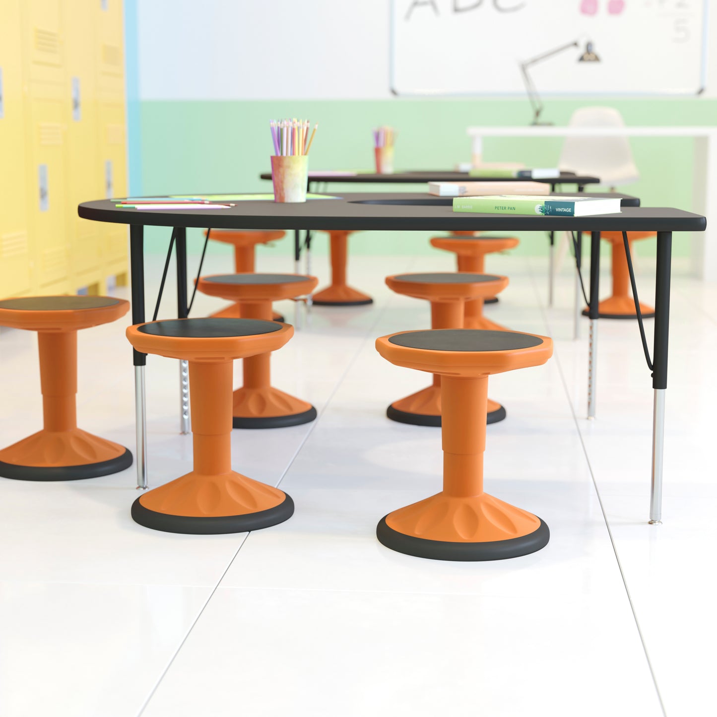 Carter Adjustable Height Kids Flexible Active Stool for Classroom and Home with Non-Skid Bottom in Orange, 14" - 18" Seat Height Orange
