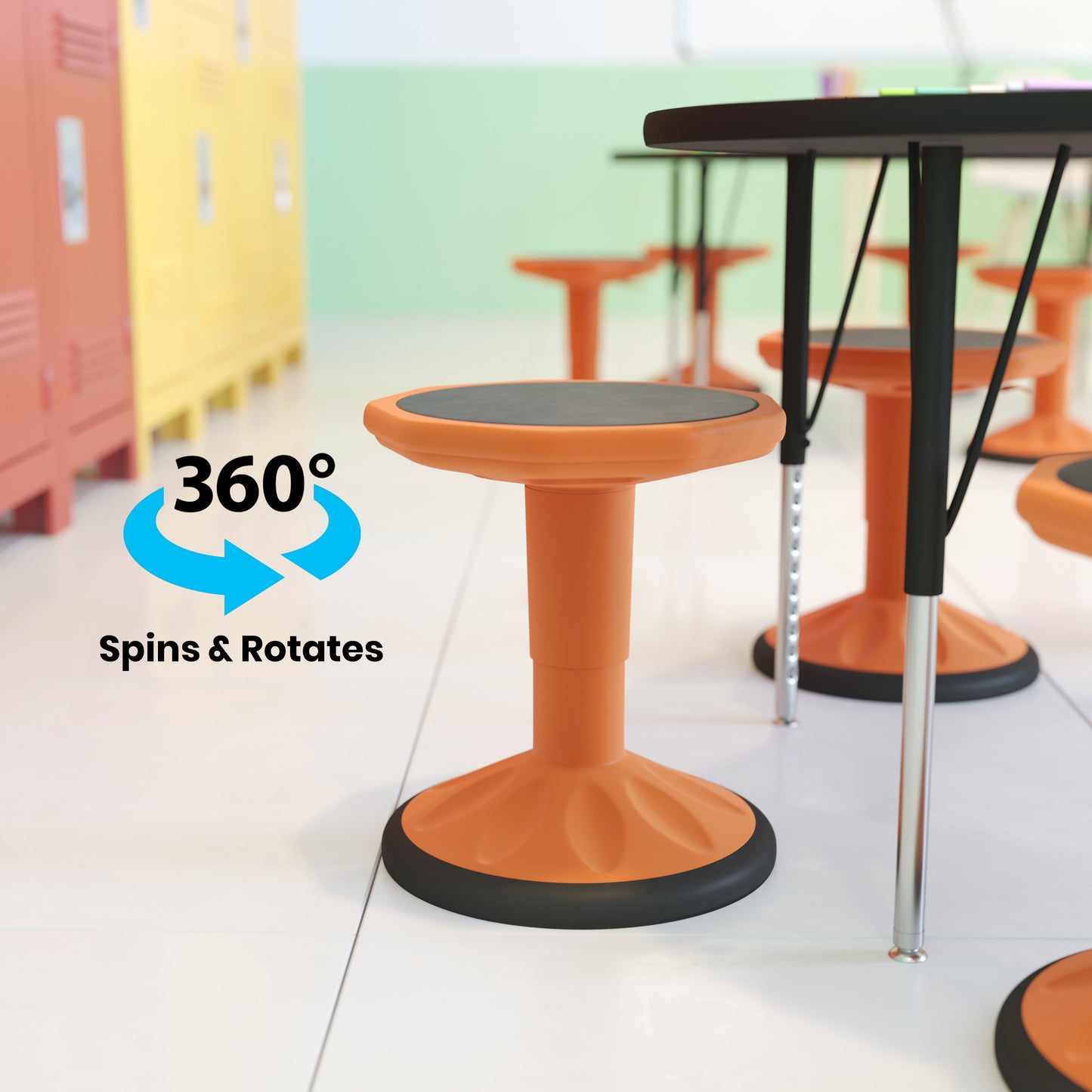 Carter Adjustable Height Kids Flexible Active Stool for Classroom and Home with Non-Skid Bottom in Orange, 14" - 18" Seat Height Orange