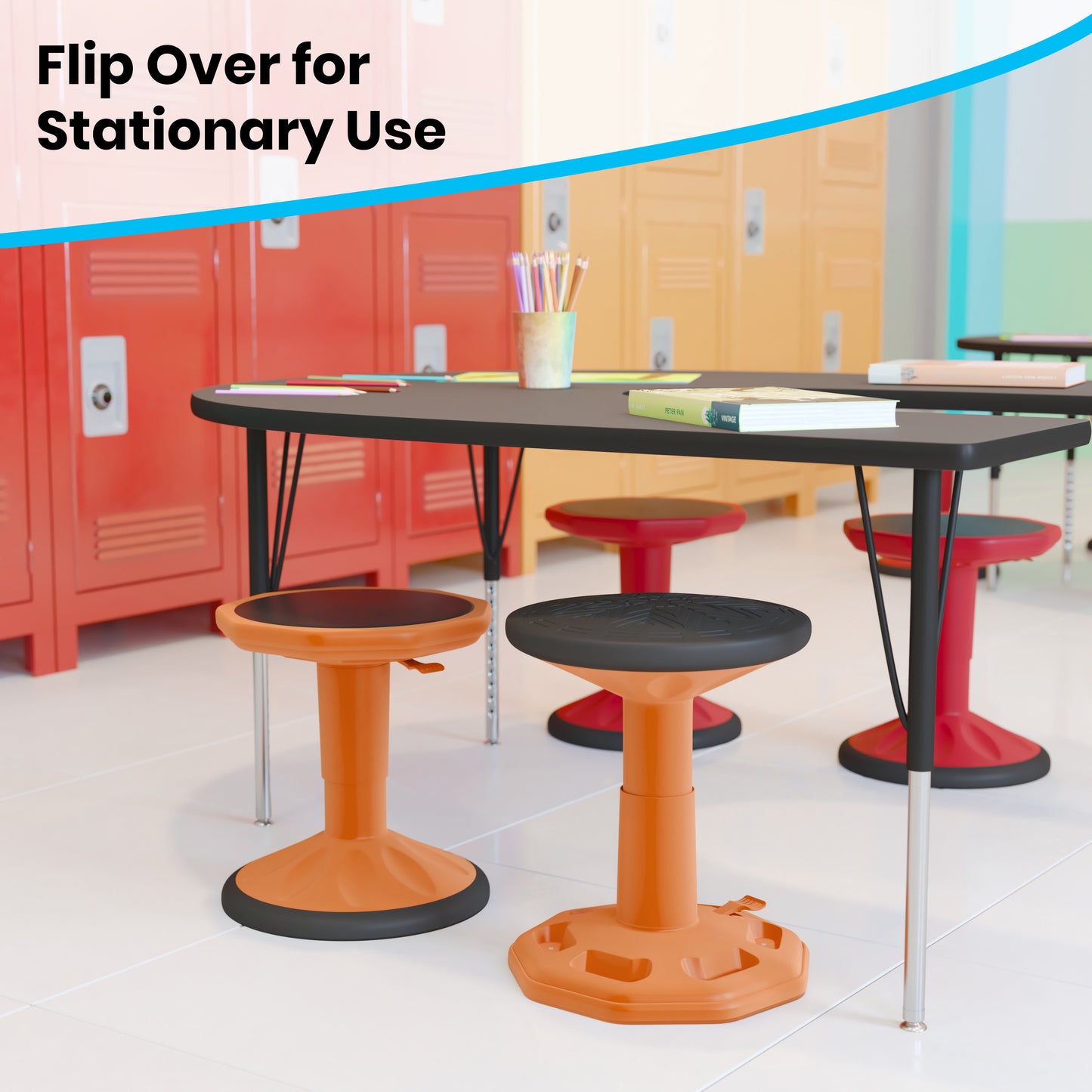 Carter Adjustable Height Kids Flexible Active Stool for Classroom and Home with Non-Skid Bottom in Orange, 14" - 18" Seat Height Orange