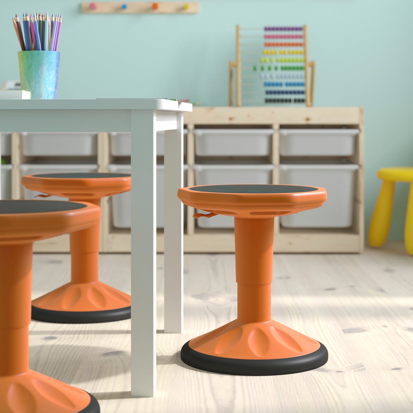 Carter Adjustable Height Kids Flexible Active Stool for Classroom and Home with Non-Skid Bottom in Orange, 14" - 18" Seat Height Orange