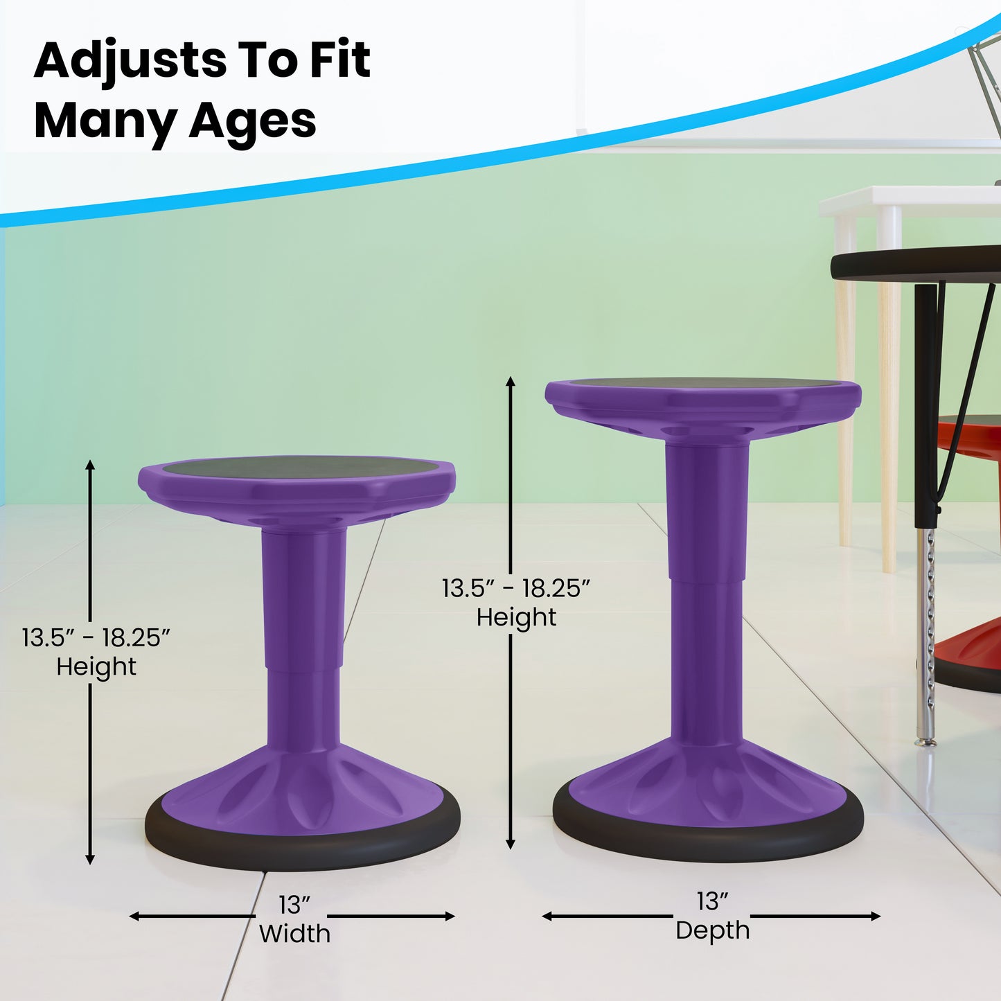 Carter Adjustable Height Kids Flexible Active Stool for Classroom and Home with Non-Skid Bottom in Purple, 14" - 18" Seat Height Purple