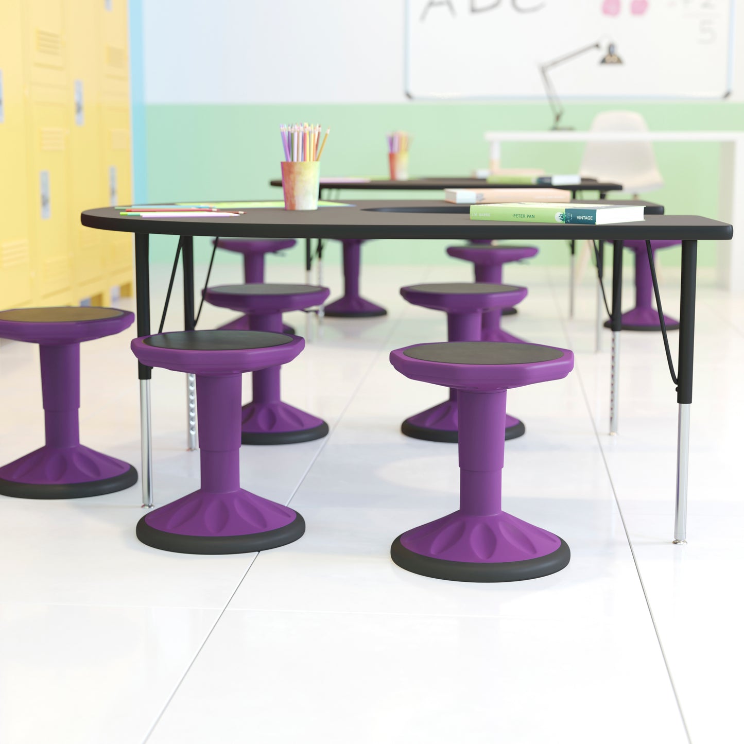 Carter Adjustable Height Kids Flexible Active Stool for Classroom and Home with Non-Skid Bottom in Purple, 14" - 18" Seat Height Purple