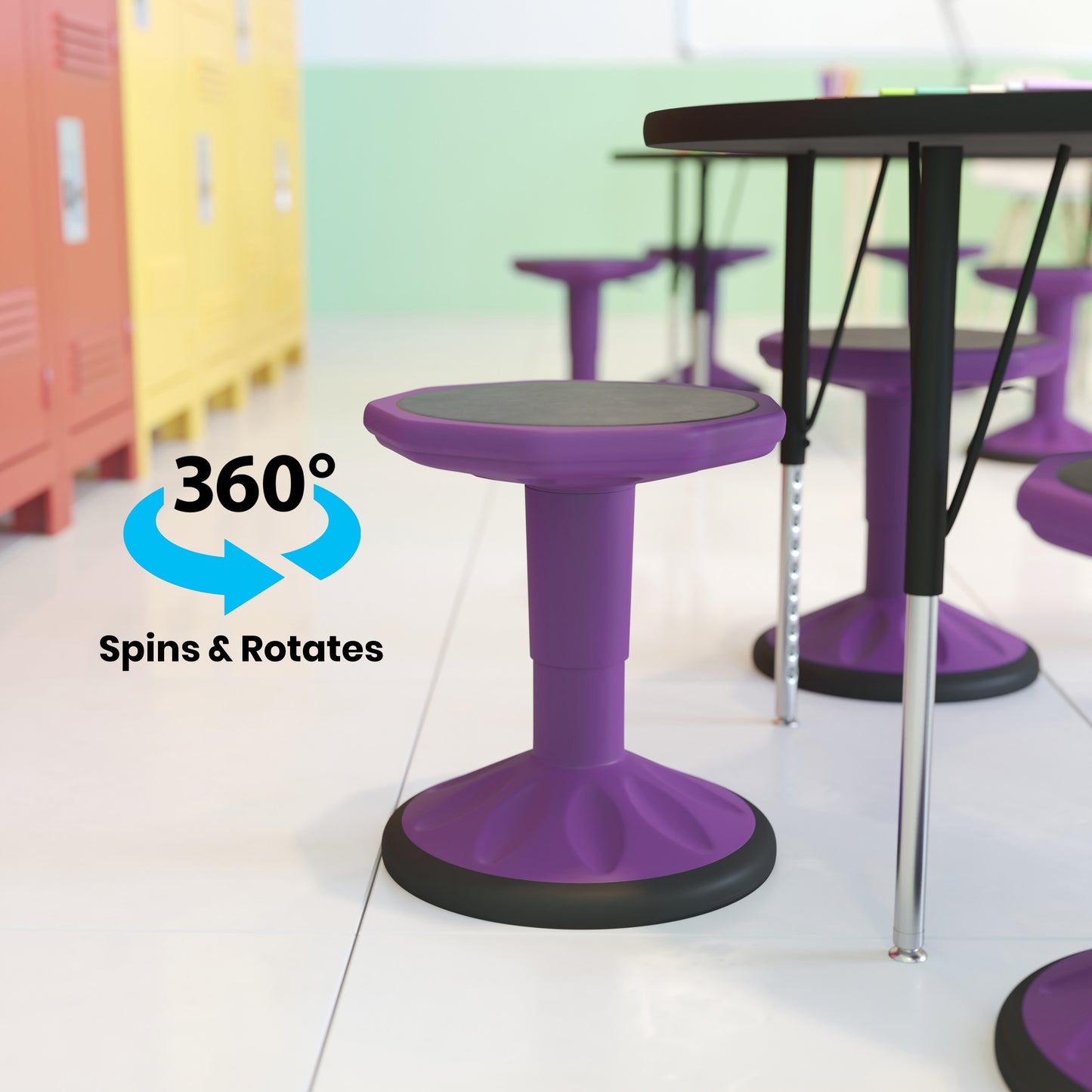 Carter Adjustable Height Kids Flexible Active Stool for Classroom and Home with Non-Skid Bottom in Purple, 14" - 18" Seat Height Purple