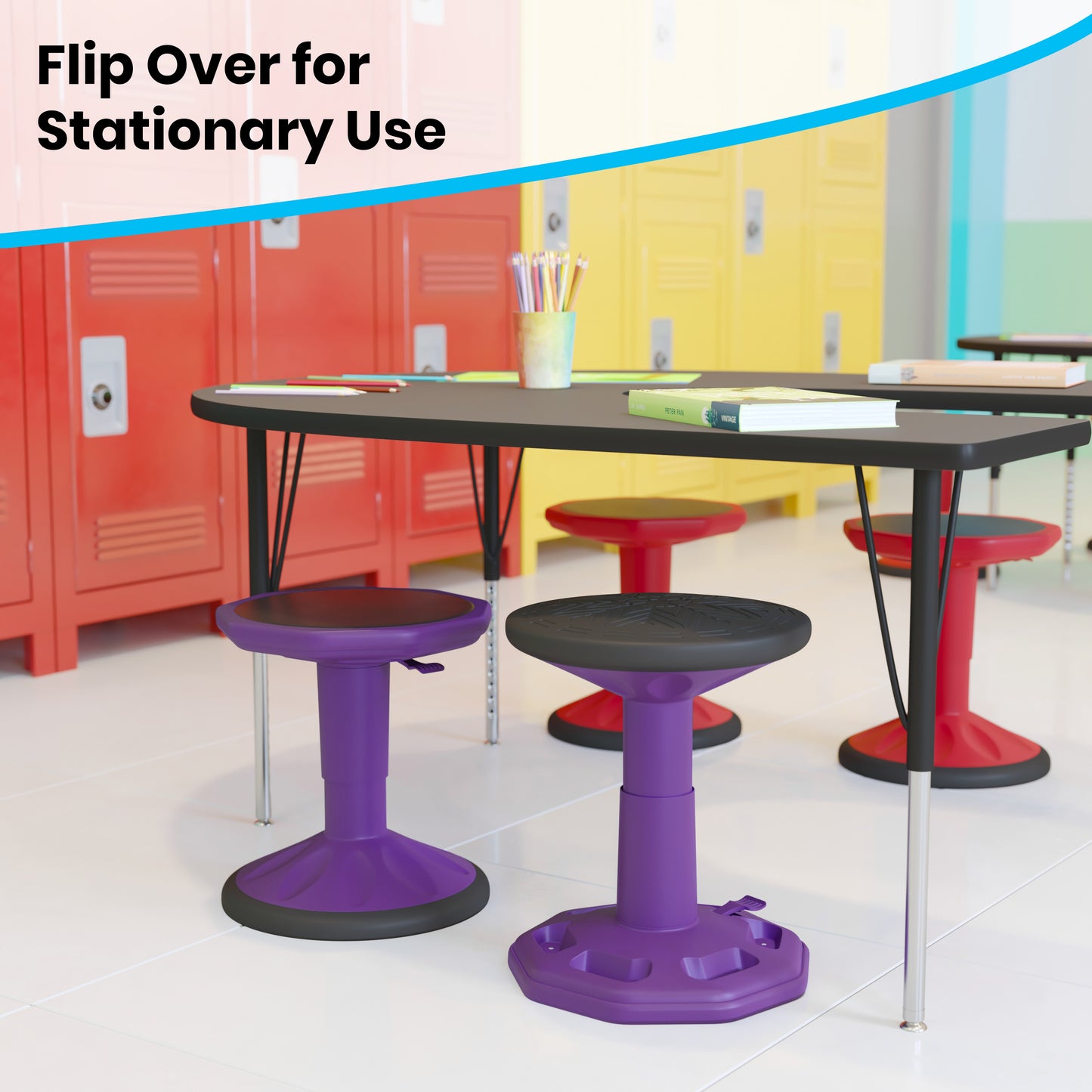 Carter Adjustable Height Kids Flexible Active Stool for Classroom and Home with Non-Skid Bottom in Purple, 14" - 18" Seat Height Purple