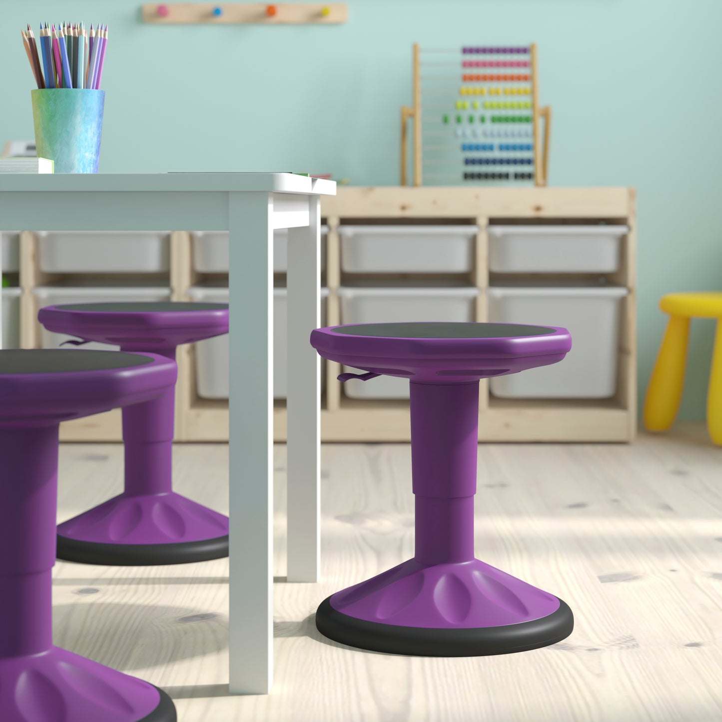 Carter Adjustable Height Kids Flexible Active Stool for Classroom and Home with Non-Skid Bottom in Purple, 14" - 18" Seat Height Purple
