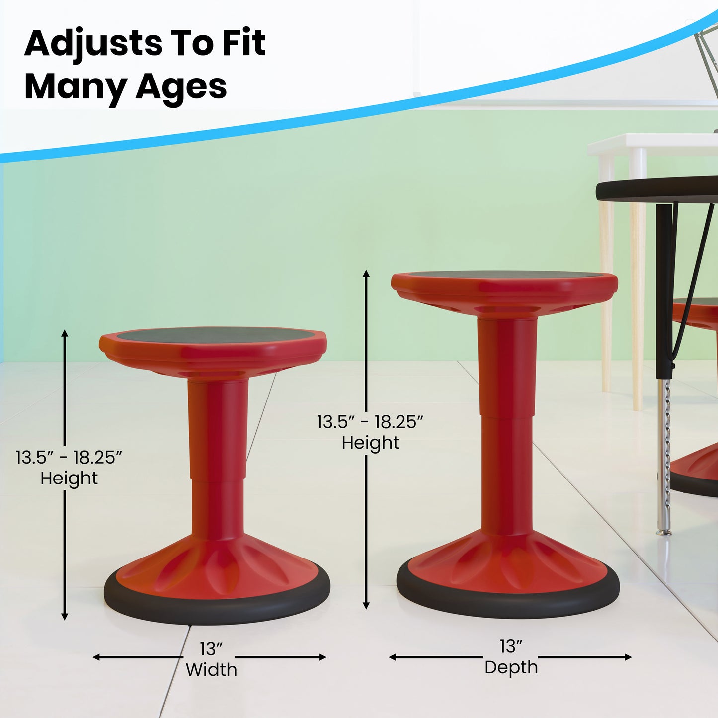 Carter Adjustable Height Kids Flexible Active Stool for Classroom and Home with Non-Skid Bottom in Red, 14" - 18" Seat Height Red