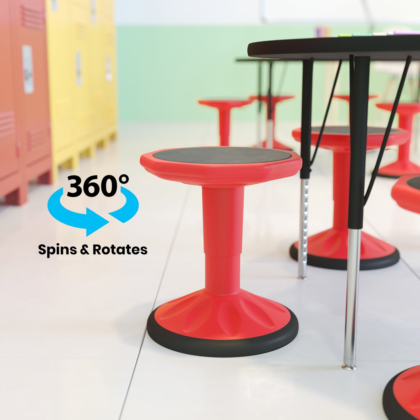 Carter Adjustable Height Kids Flexible Active Stool for Classroom and Home with Non-Skid Bottom in Red, 14" - 18" Seat Height Red