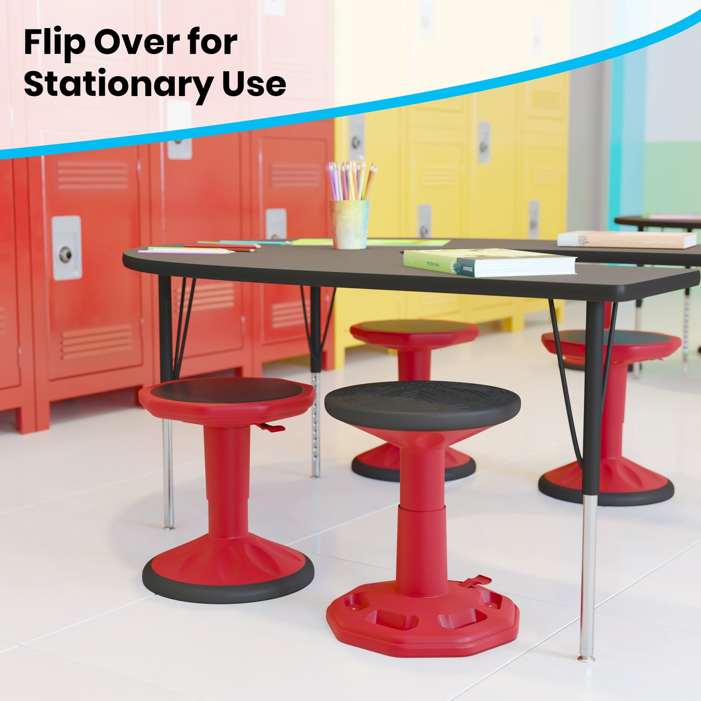Carter Adjustable Height Kids Flexible Active Stool for Classroom and Home with Non-Skid Bottom in Red, 14" - 18" Seat Height Red