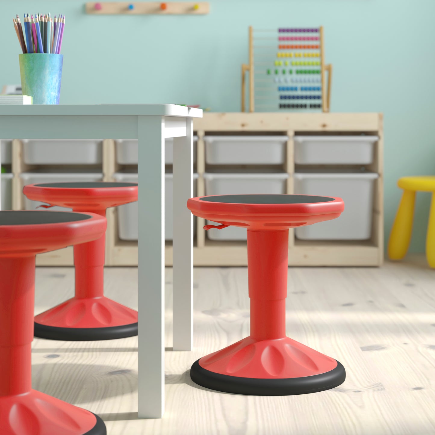 Carter Adjustable Height Kids Flexible Active Stool for Classroom and Home with Non-Skid Bottom in Red, 14" - 18" Seat Height Red