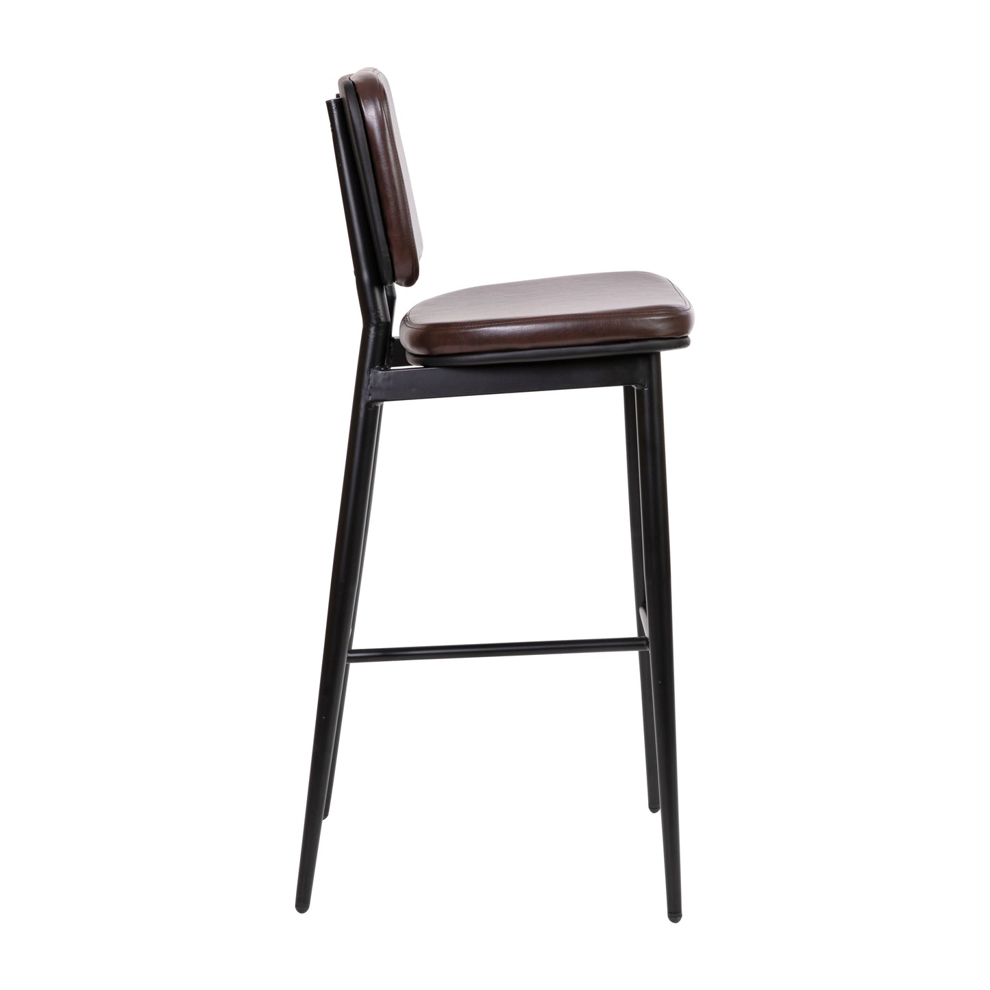 Kenzie Commercial Grade Mid-Back Barstools - Brown LeatherSoft Upholstery - Black Iron Frame with Integrated Footrest - Set of 2 Brown